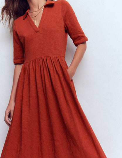 Aria Collared Jersey Dress-Burnt Orange-2