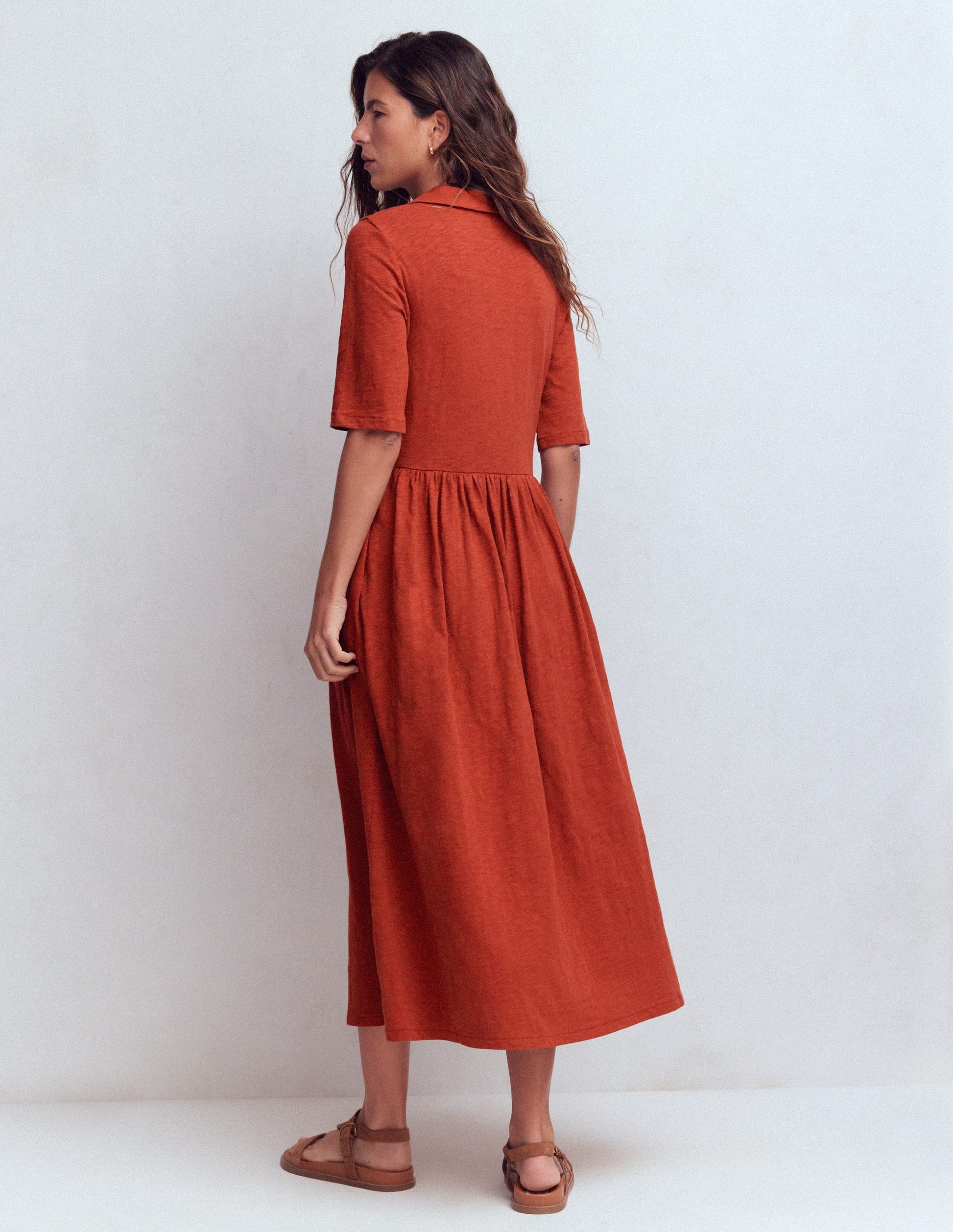 Aria Collared Jersey Dress-Burnt Orange-3
