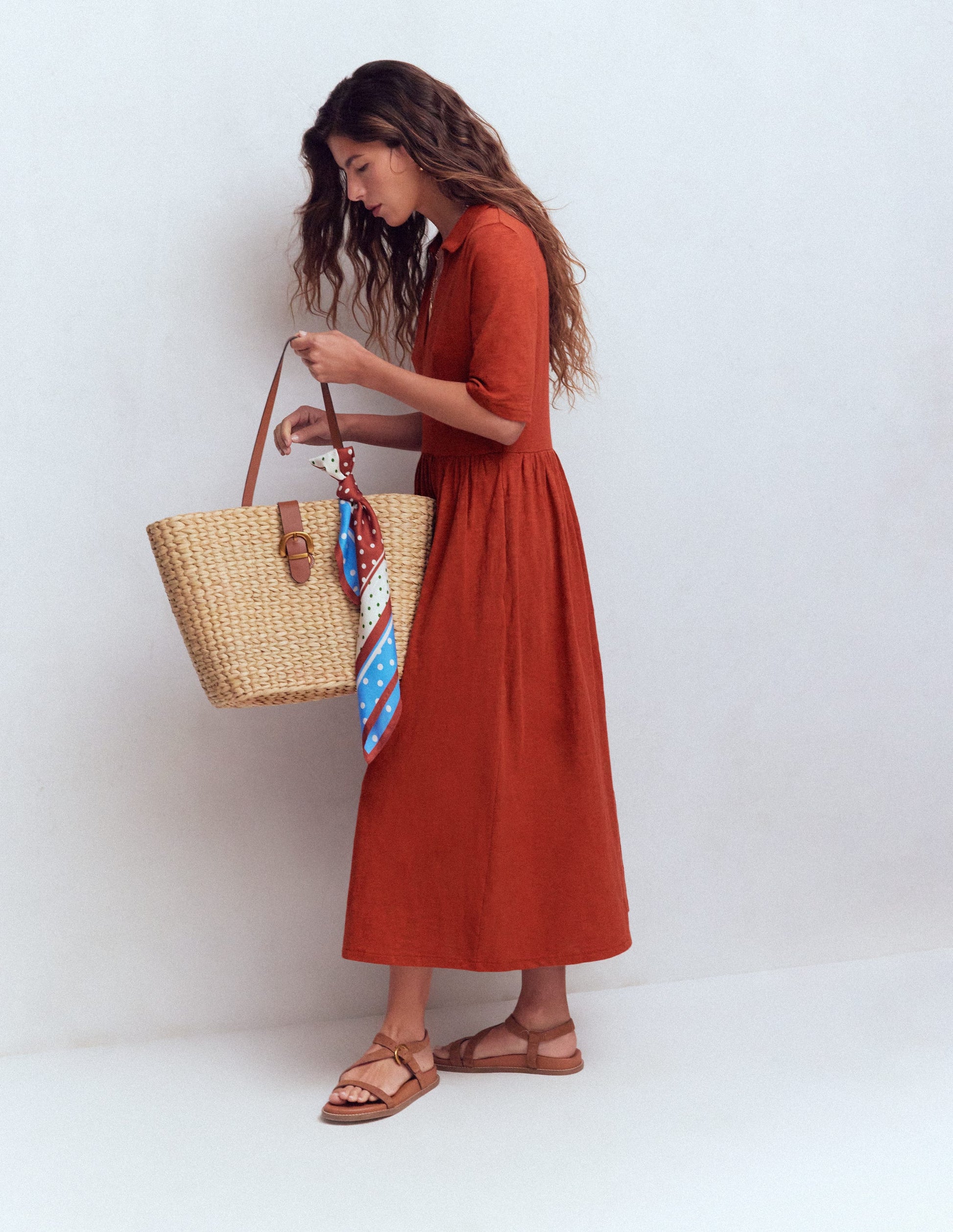 Aria Collared Jersey Dress-Burnt Orange-5