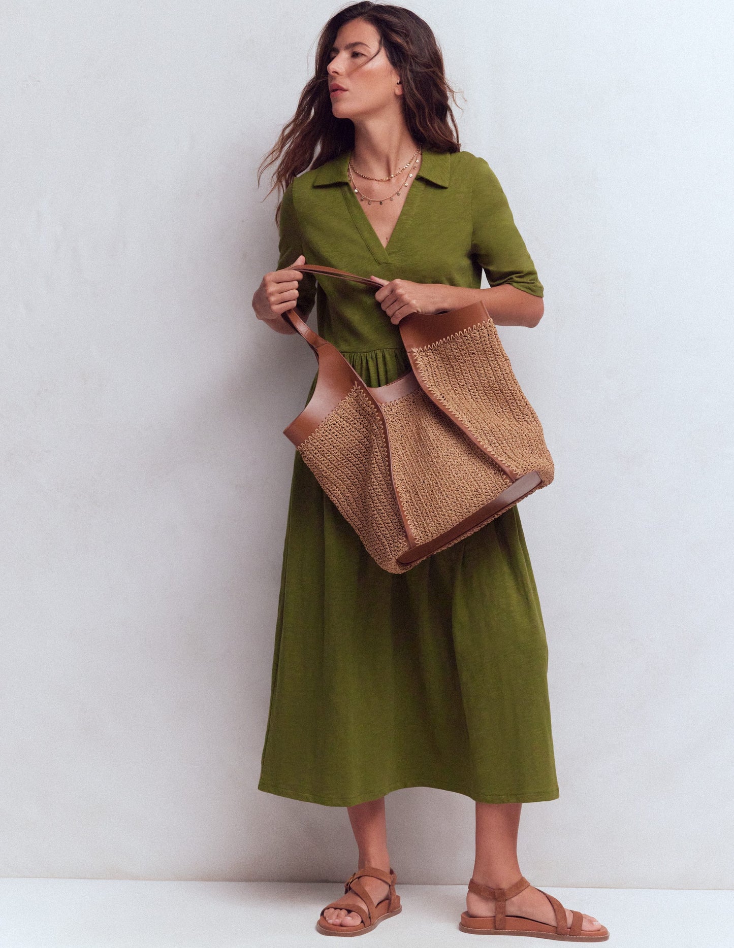 Aria Collared Jersey Dress-Promenade Green