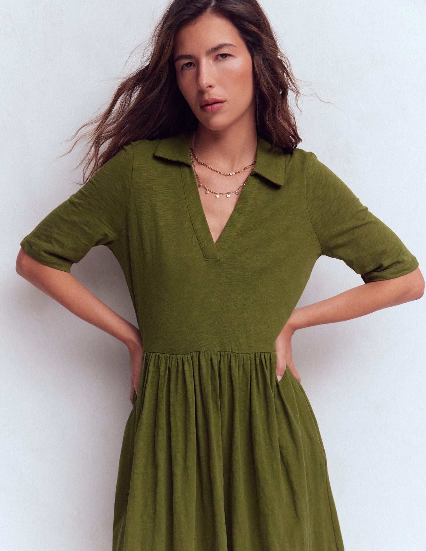 Aria Collared Jersey Dress-Promenade Green
