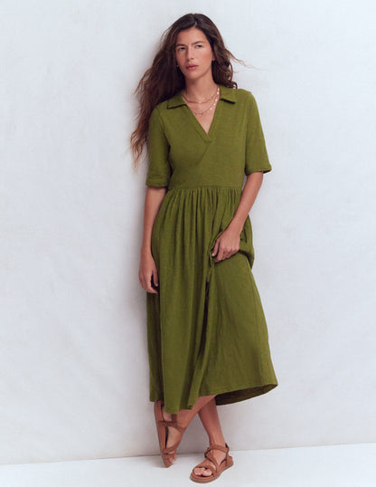 Aria Collared Jersey Dress-Promenade Green-5