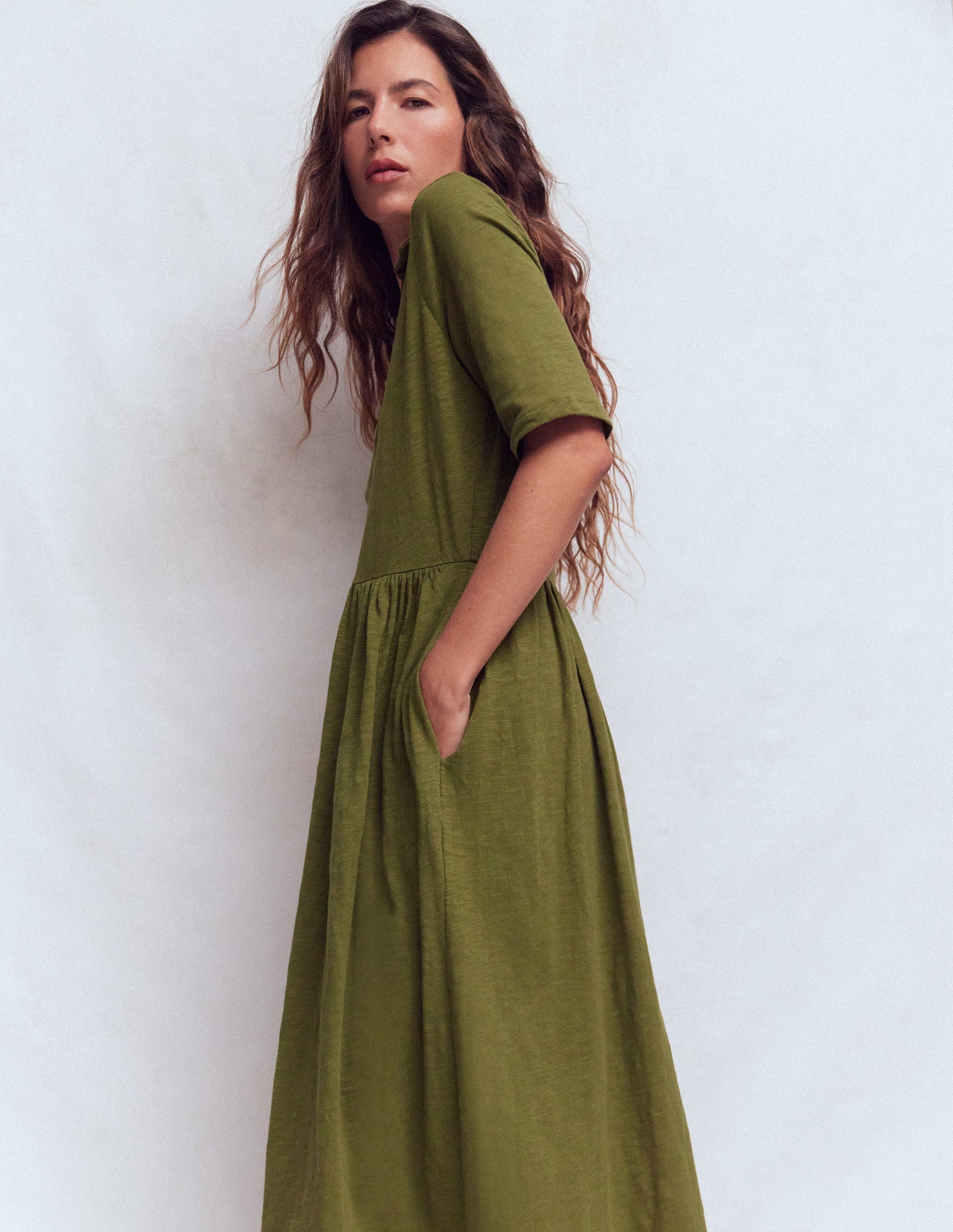 Aria Collared Jersey Dress-Promenade Green-6