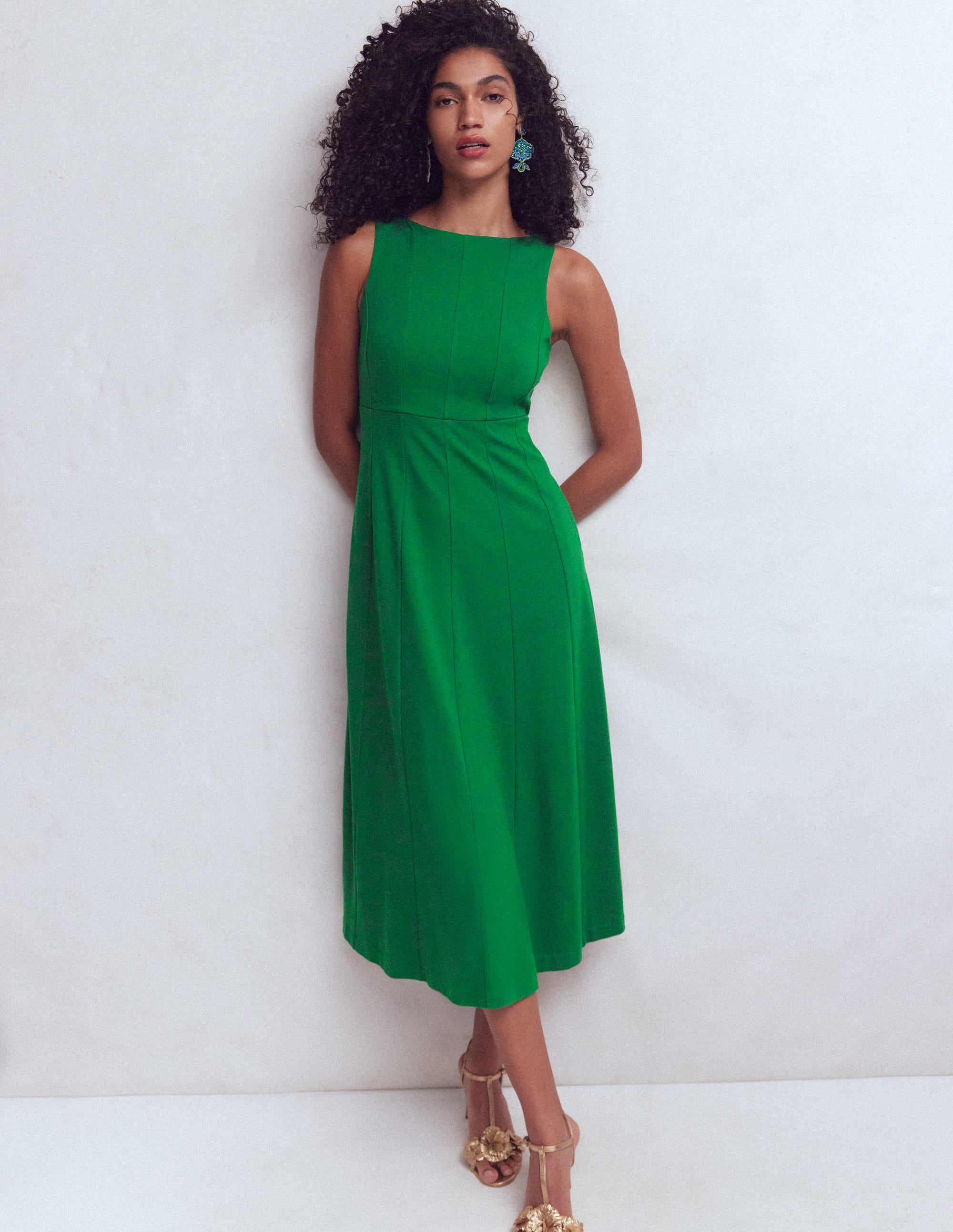Sleeveless Ponte Midi Dress-Fresh Green - Image 1