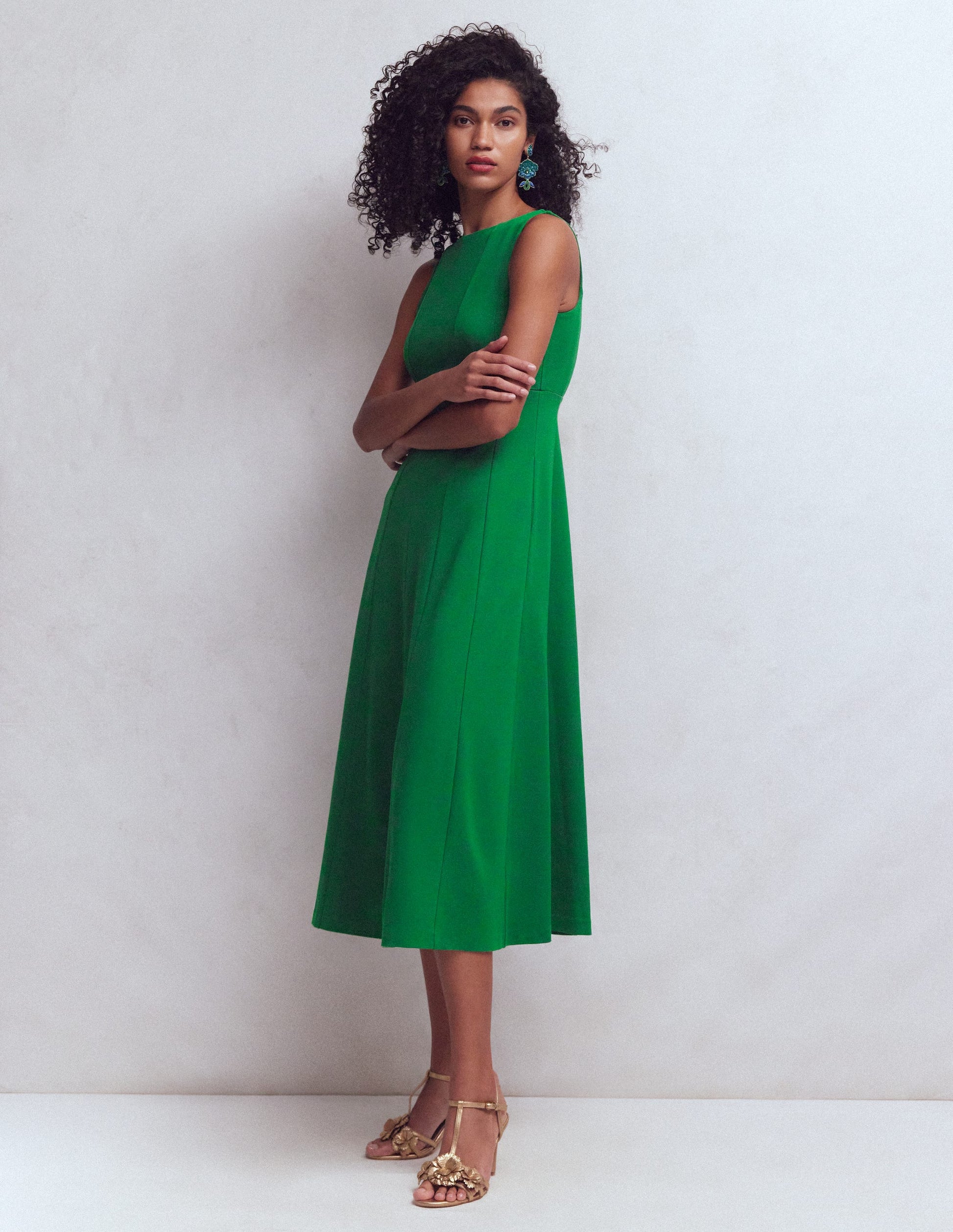 Sleeveless Ponte Midi Dress-Fresh Green-4