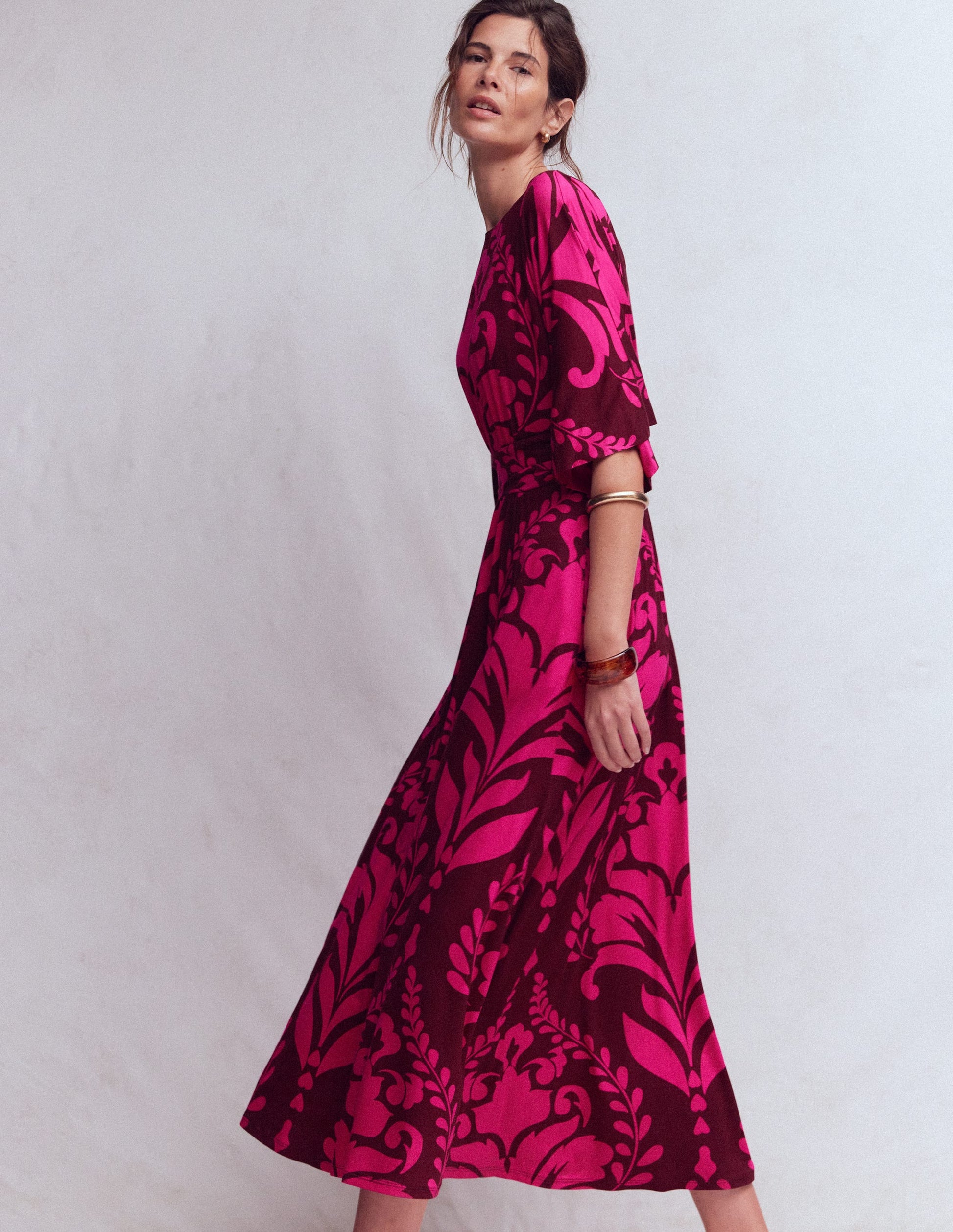 Imelda Kimono Jersey Dress-Pink Peony, Decorative Lattice | Boden Global Imelda Kimono Jersey Dress-Pink Peony, Decorative Lattice | Boden Global
