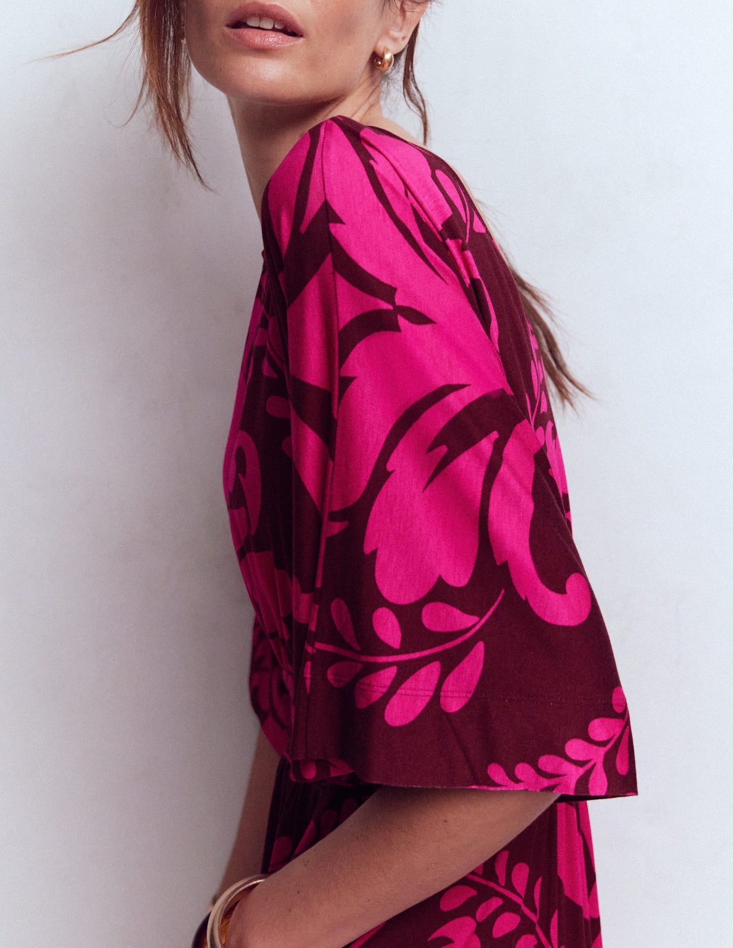 Imelda Kimono Jersey Dress-Pink Peony, Decorative Lattice