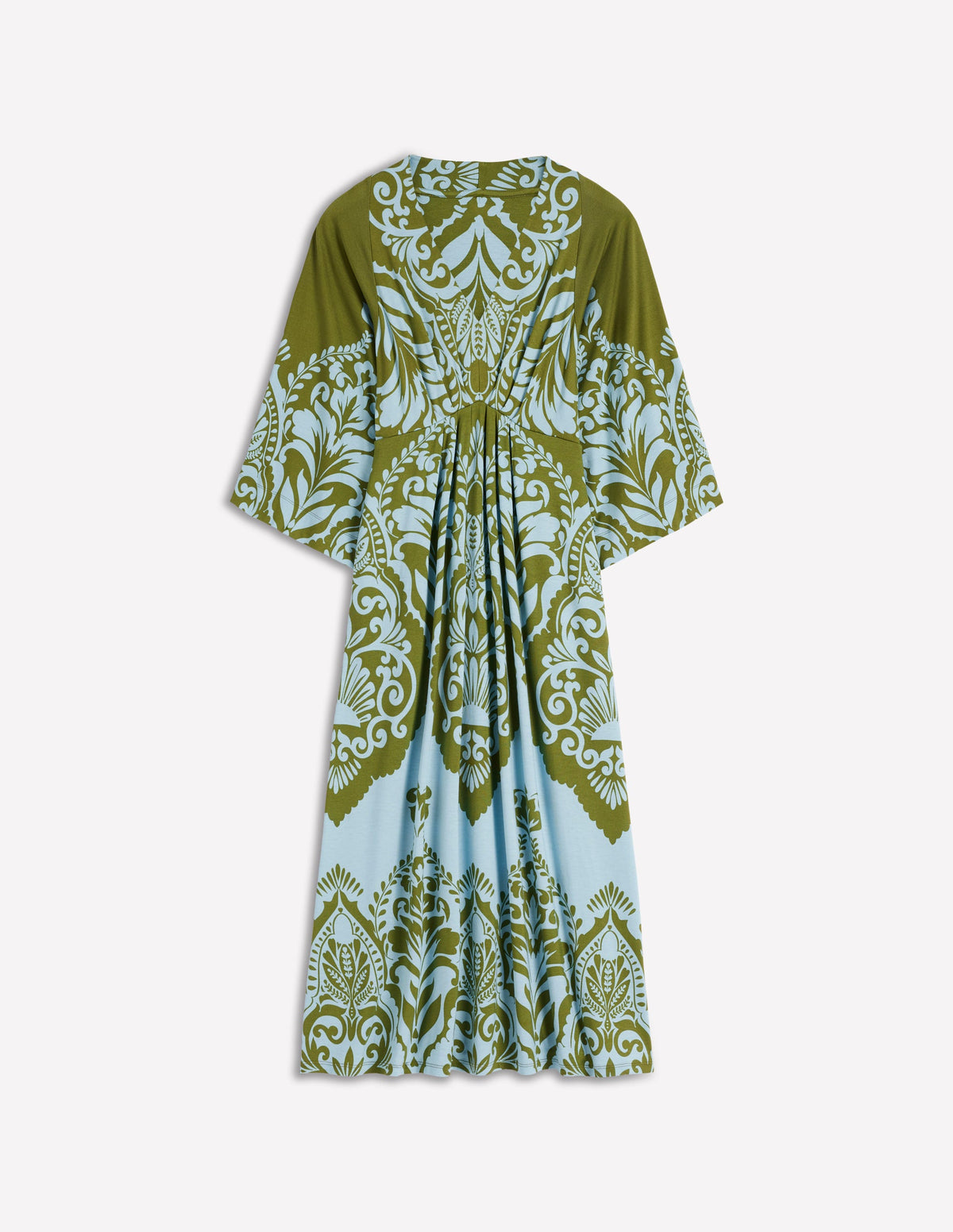 Nell Kimono Midi Jersey Dress-Olive, Ornamental Garden - Image 6