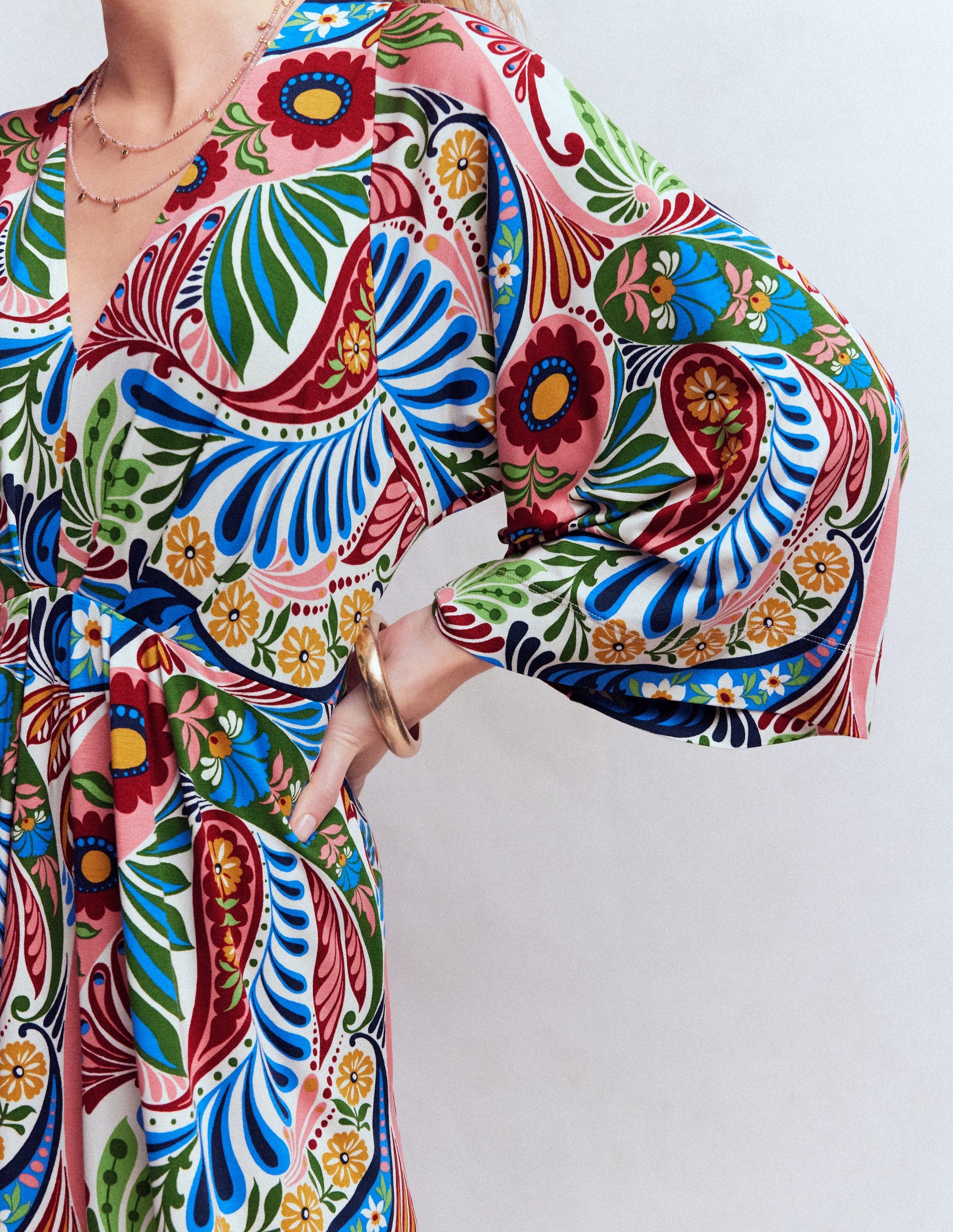 Nell Kimono Midi Jersey Dress-Multi, Enchanted Paisley-2