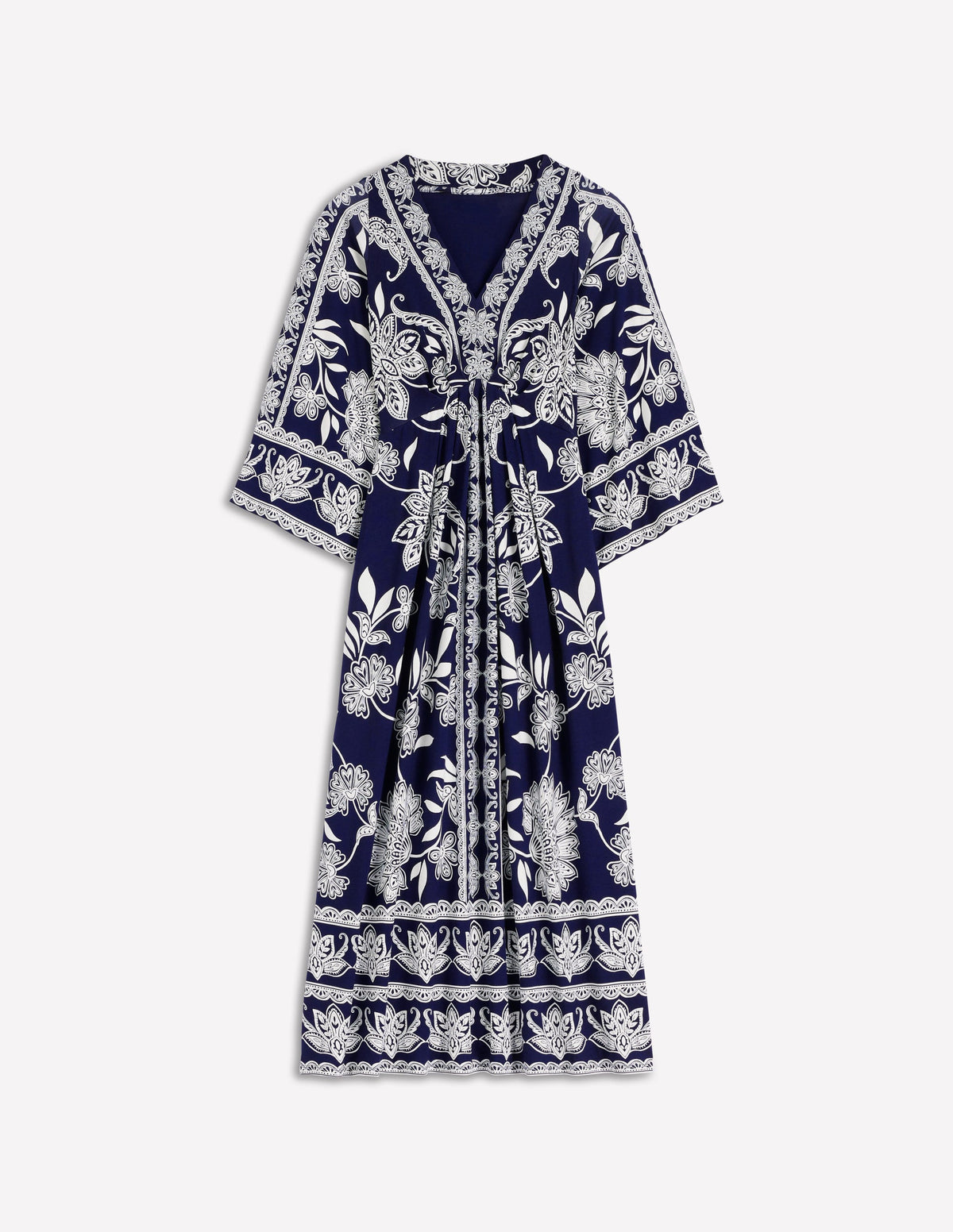 Nell Kimono Midi Jersey Dress-Navy, Elegant Blossom - Image 8
