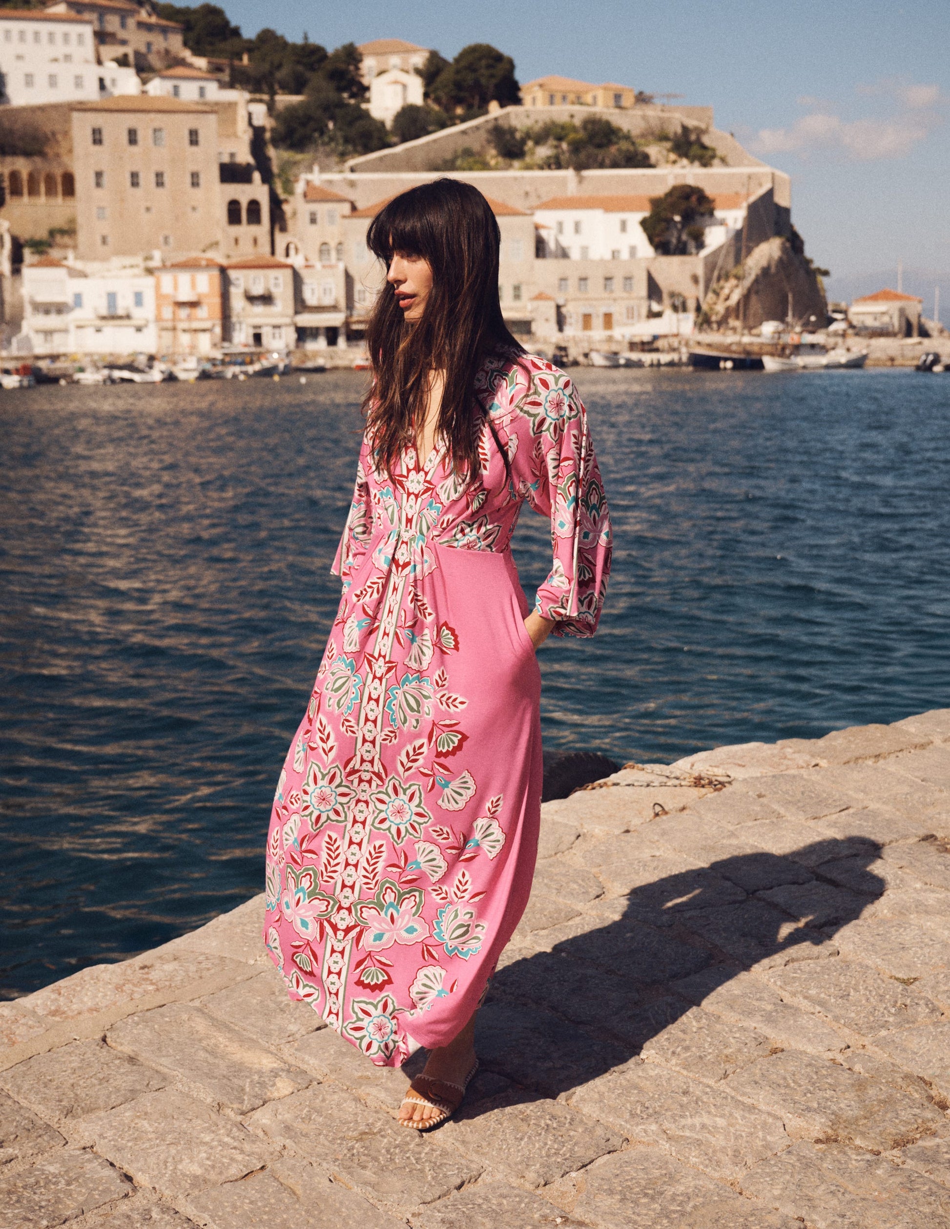 Nell Kimono Midi Jersey Dress-Pink, Blossom Elegance | Boden Global Nell Kimono Midi Jersey Dress-Pink, Blossom Elegance | Boden Global
