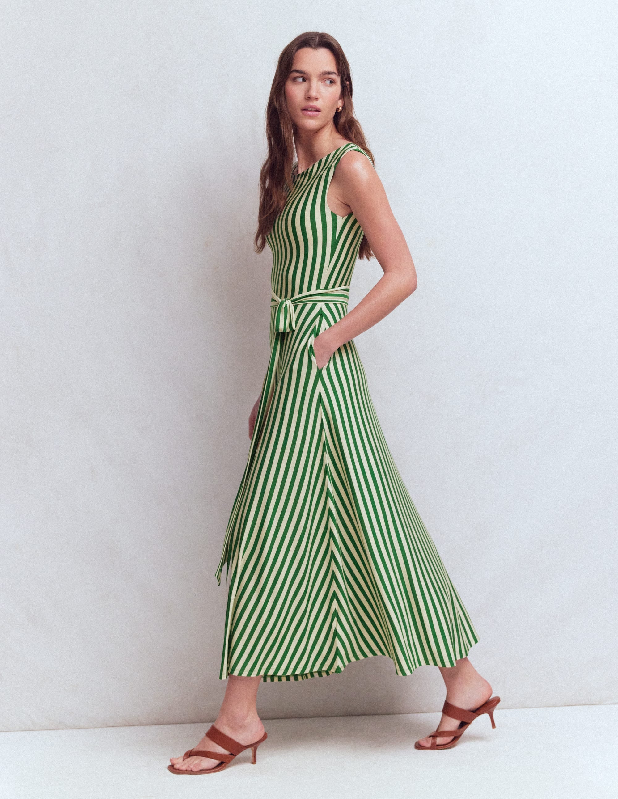 Tamsin Jersey Midi Dress-Fresh Green and Ivory Stripe - Image 1