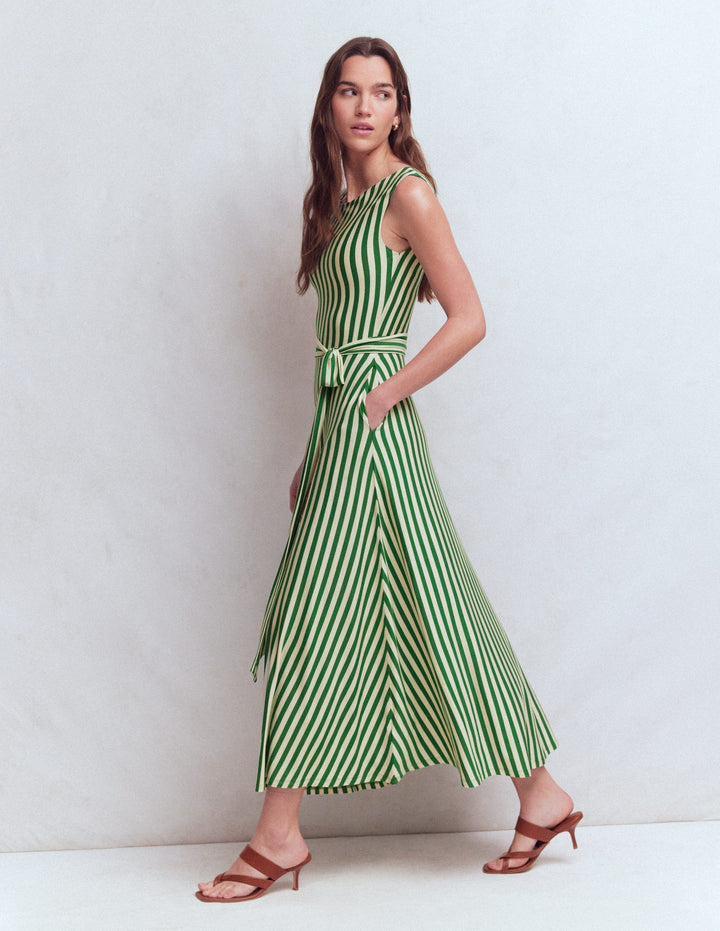 Tamsin Jersey Midi Dress-Fresh Green and Ivory Stripe