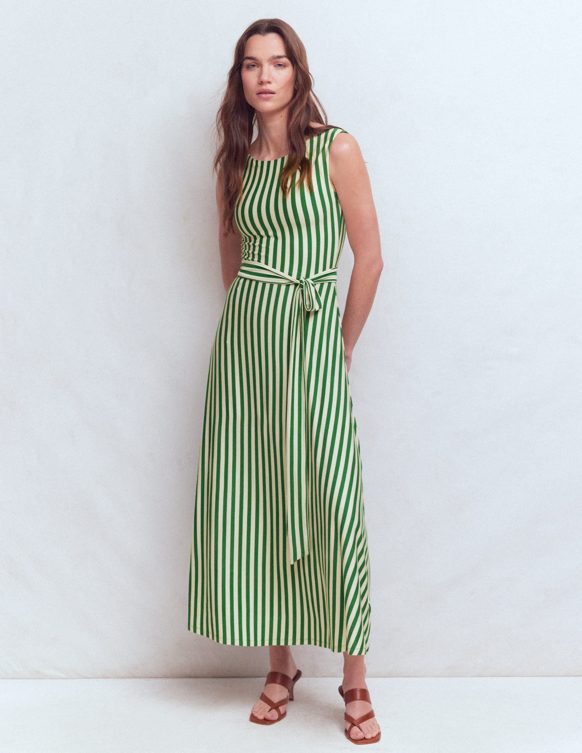 Tamsin Jersey Midi Dress-Fresh Green and Ivory Stripe - Image 4