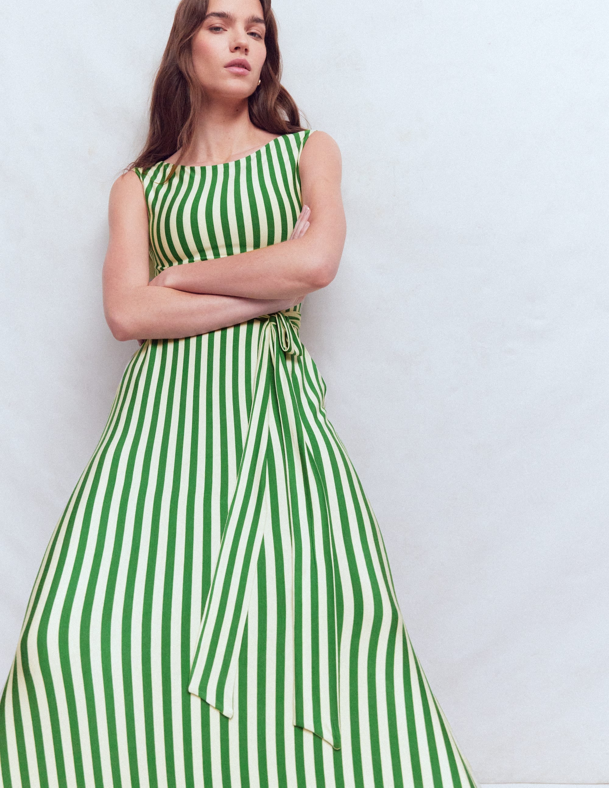 Tamsin Jersey Midi Dress-Fresh Green and Ivory Stripe - Image 5