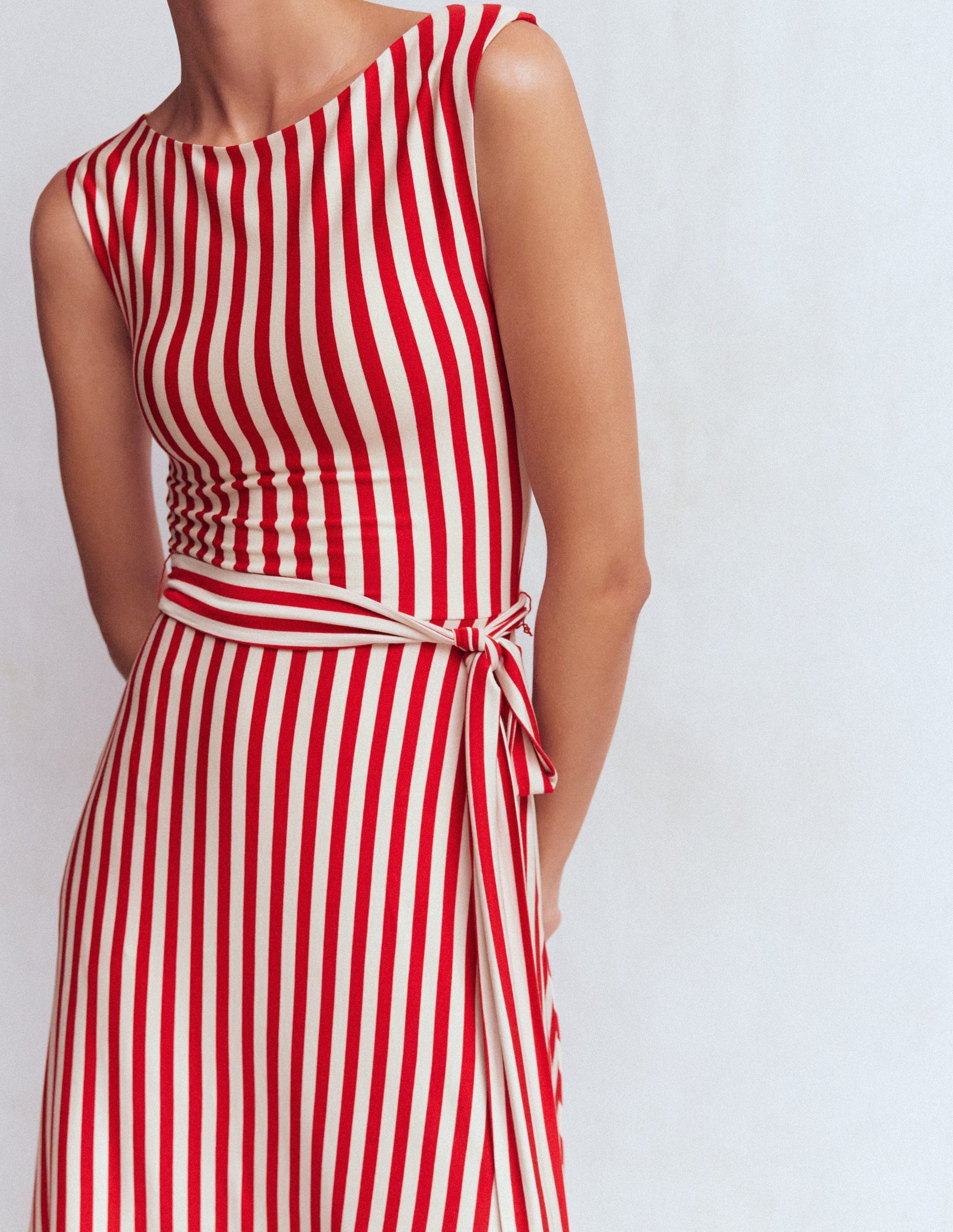 Tamsin Jersey Midi Dress-Merida Red and Ivory Stripe-2
