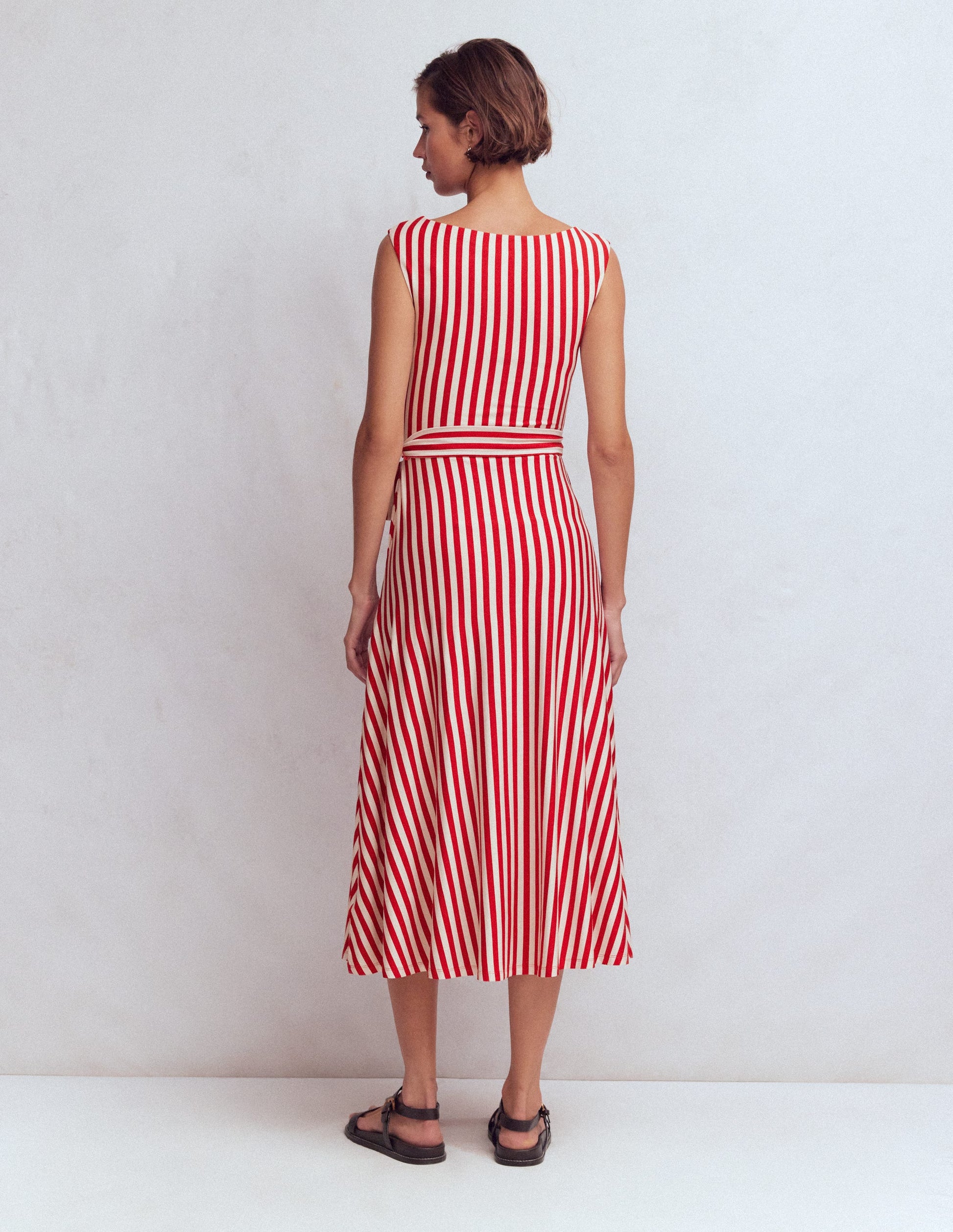 Tamsin Jersey Midi Dress-Merida Red and Ivory Stripe-3