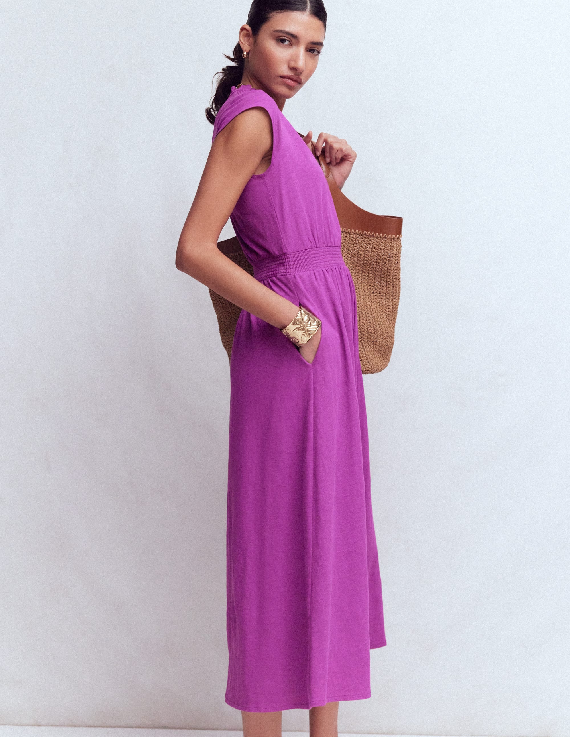 Alba Smocked Jersey Midi Dress-Damson - Image 1