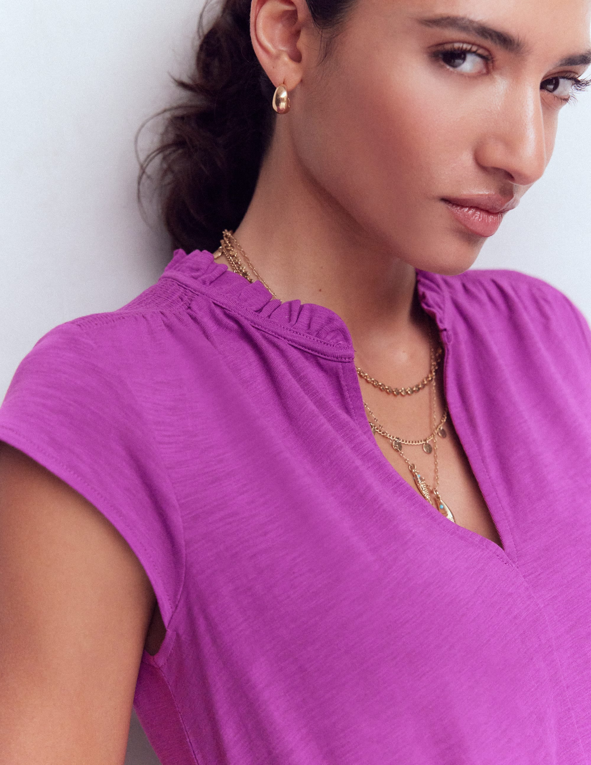 Alba Smocked Jersey Midi Dress-Damson - Image 2
