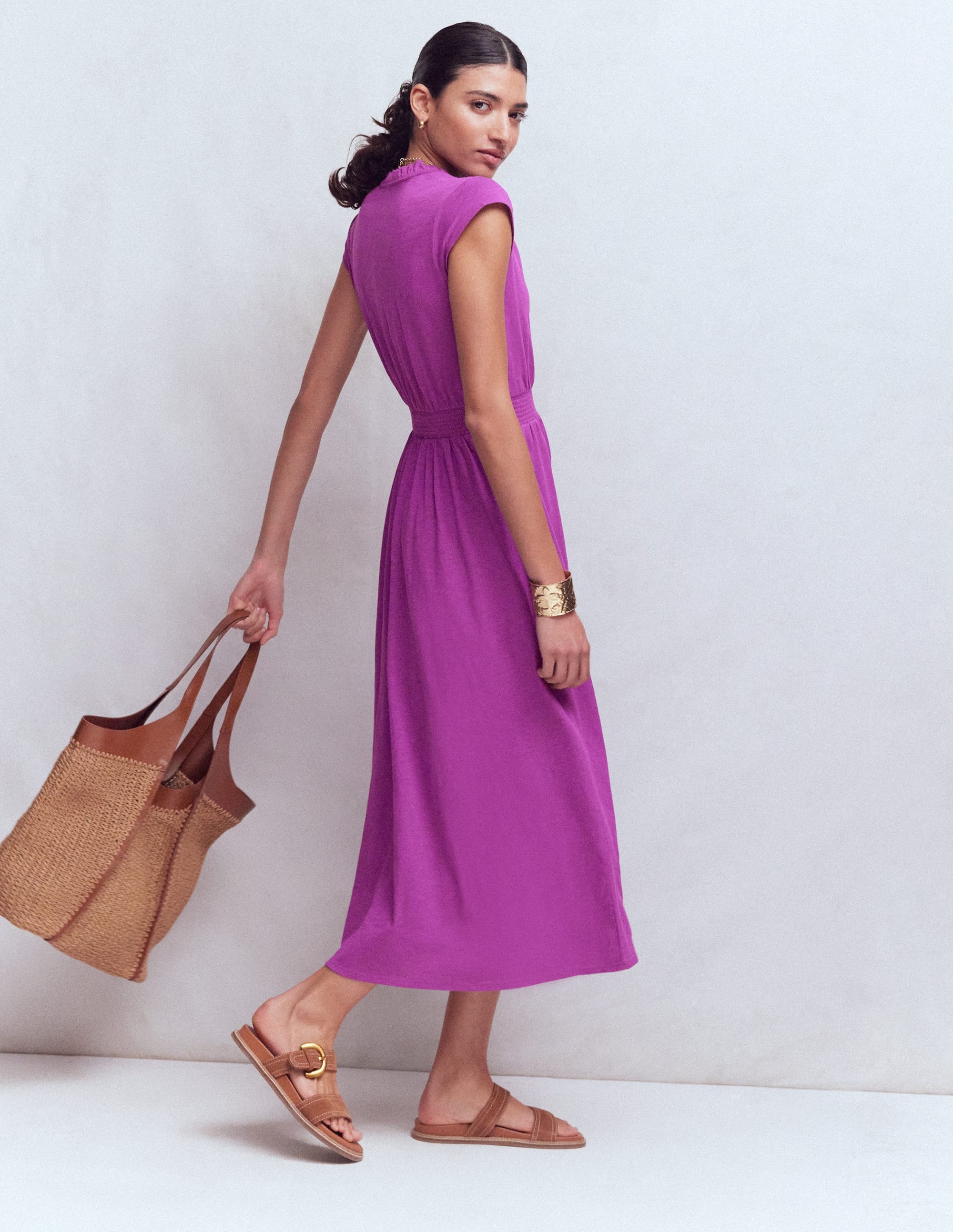 Alba Smocked Jersey Midi Dress-Damson - Image 3