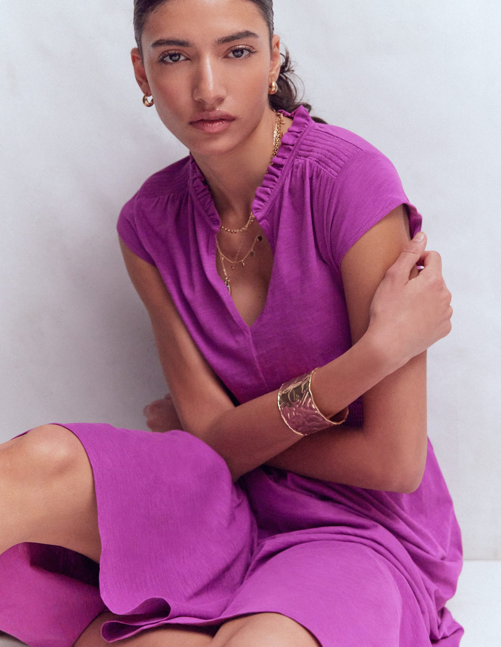 Alba Smocked Jersey Midi Dress-Damson - Image 4