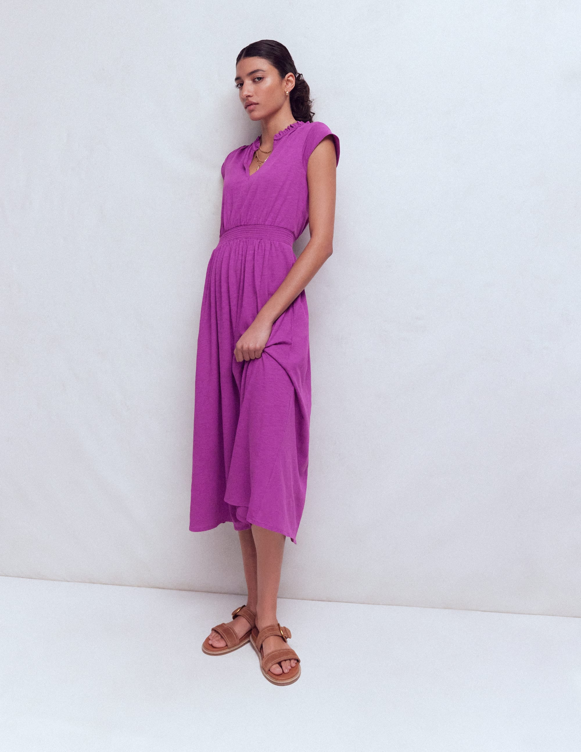 Alba Smocked Jersey Midi Dress-Damson - Image 5