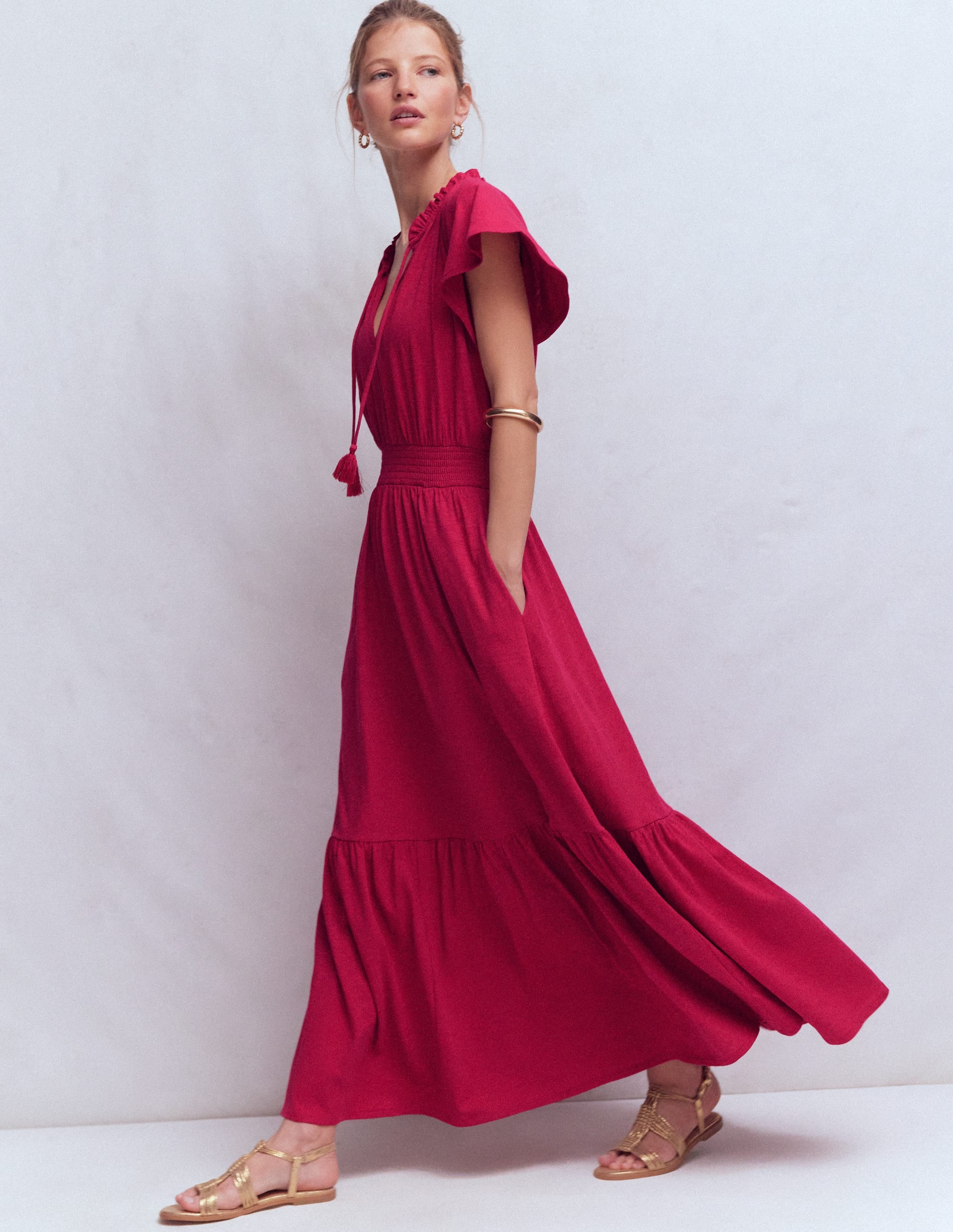 Tala Tiered Jersey Maxi Dress-Pomegranate - Image 1