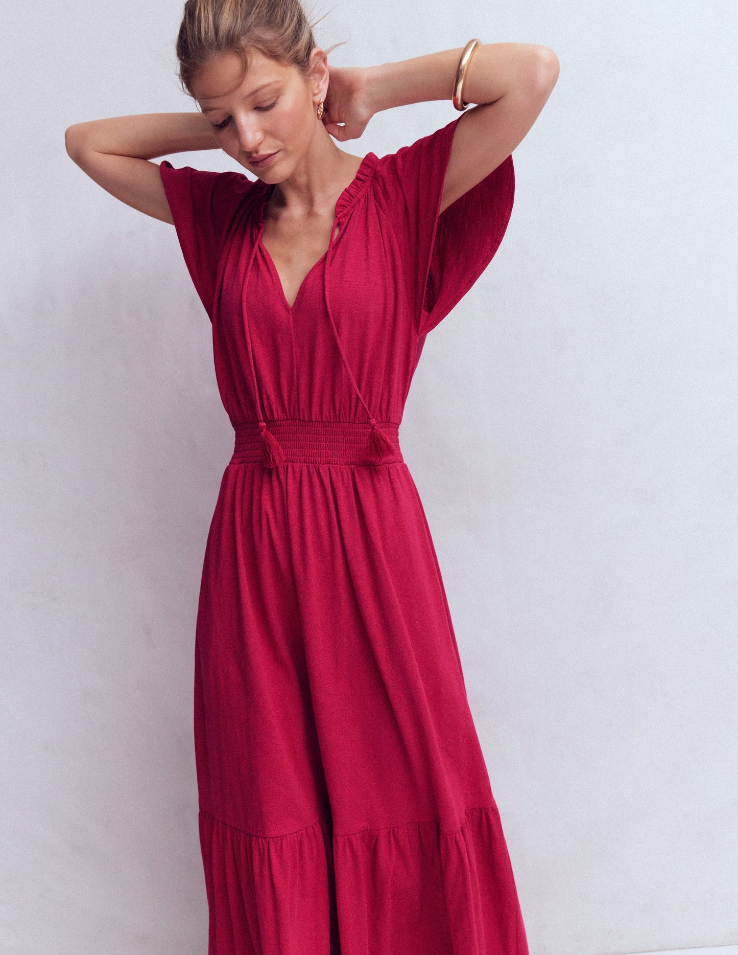 Tala Tiered Jersey Maxi Dress-Pomegranate