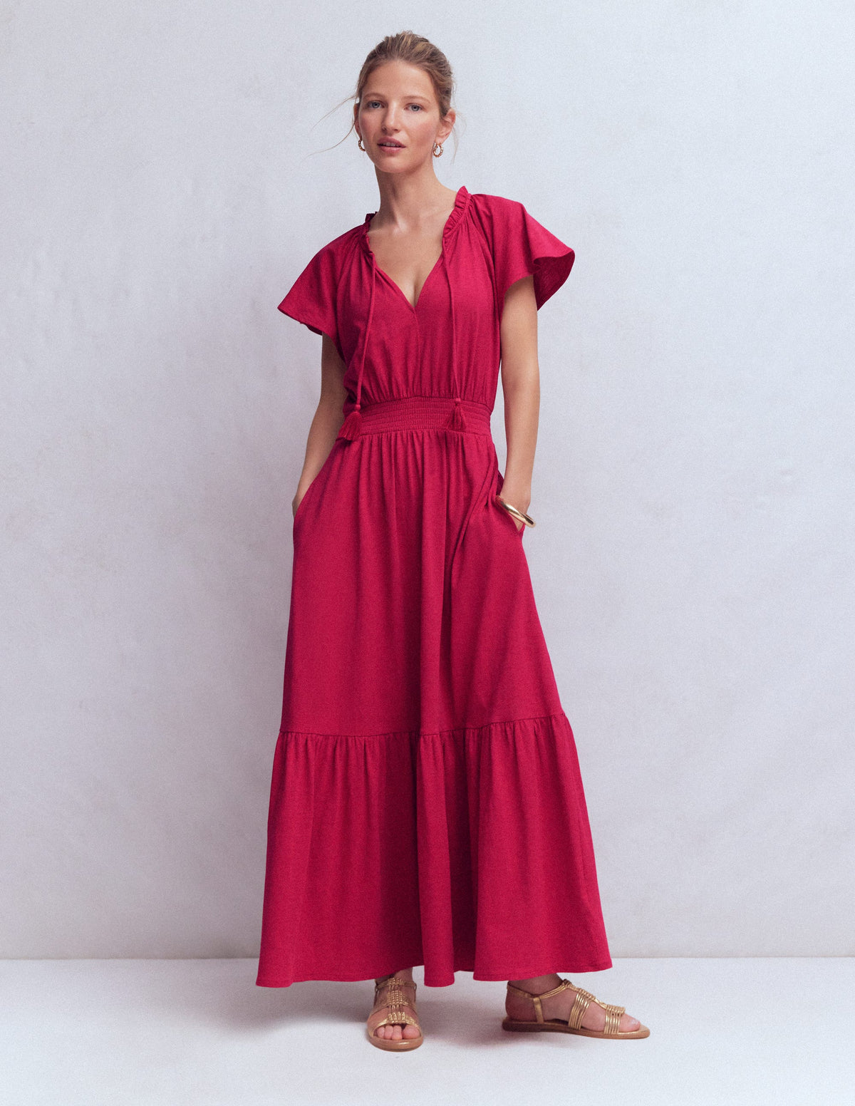 Tala Tiered Jersey Maxi Dress-Pomegranate - Image 4