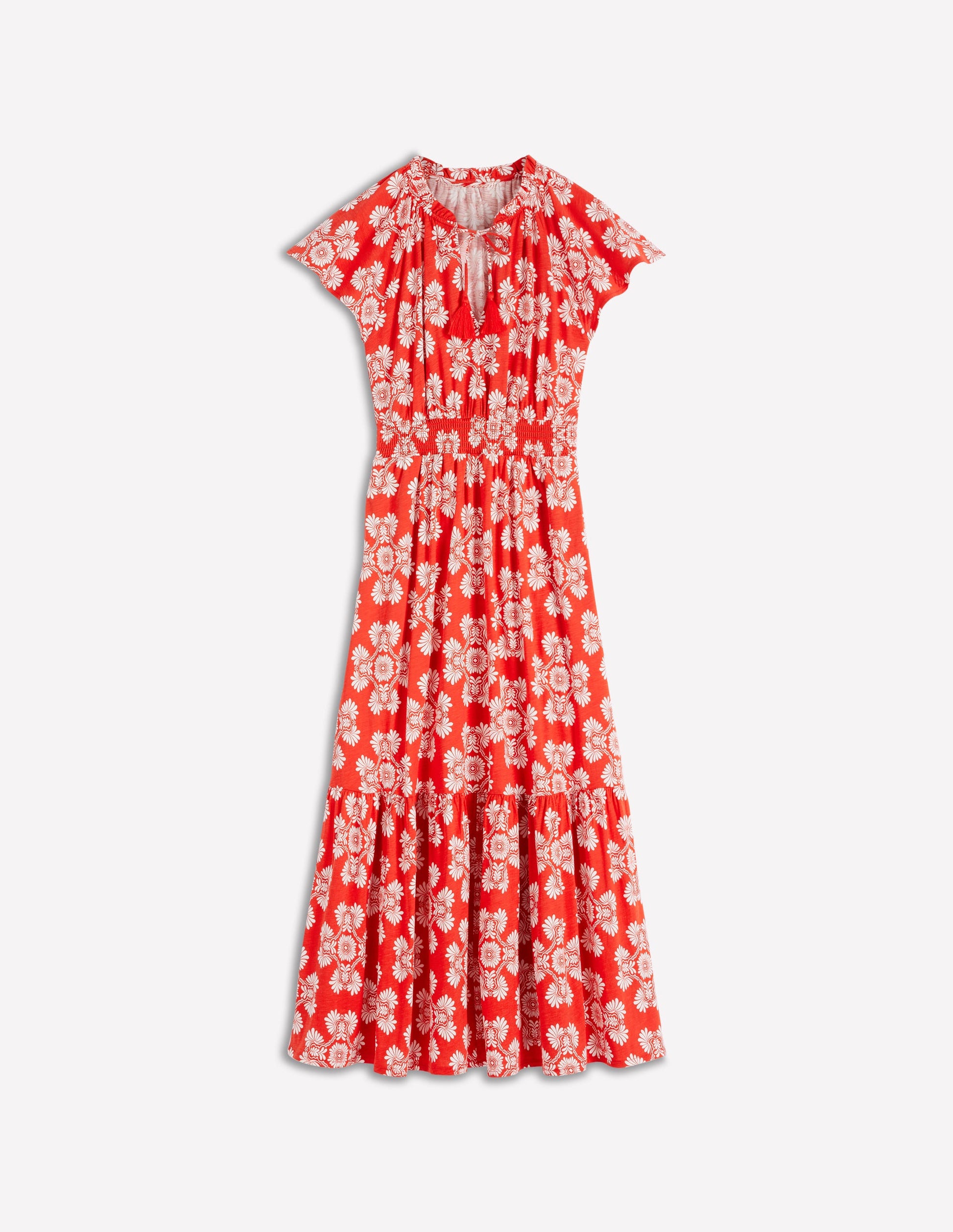 Tala Tiered Jersey Maxi Dress-Blood Orange, Botanical Charm-7