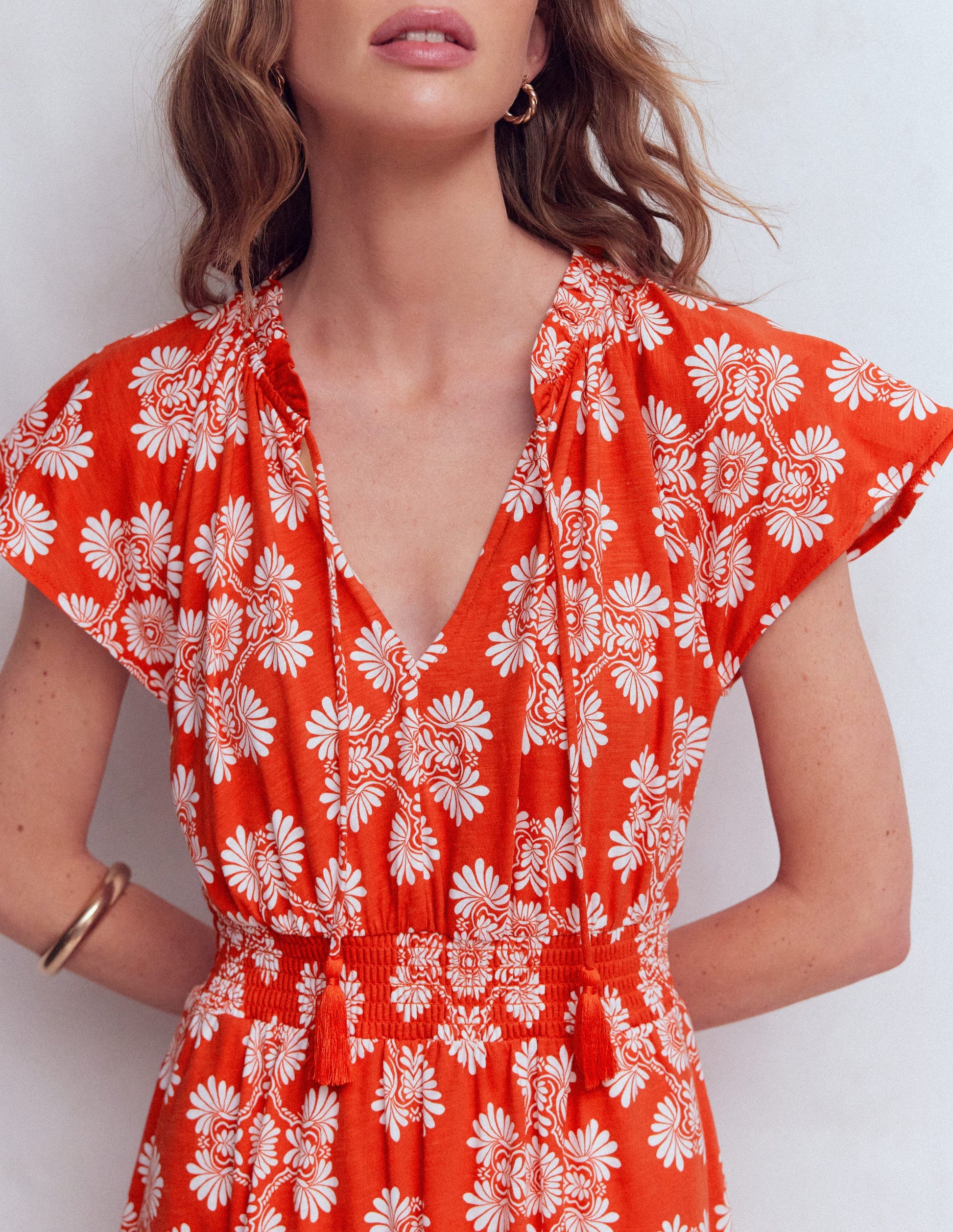 Tala Tiered Jersey Maxi Dress-Blood Orange, Botanical Charm-2