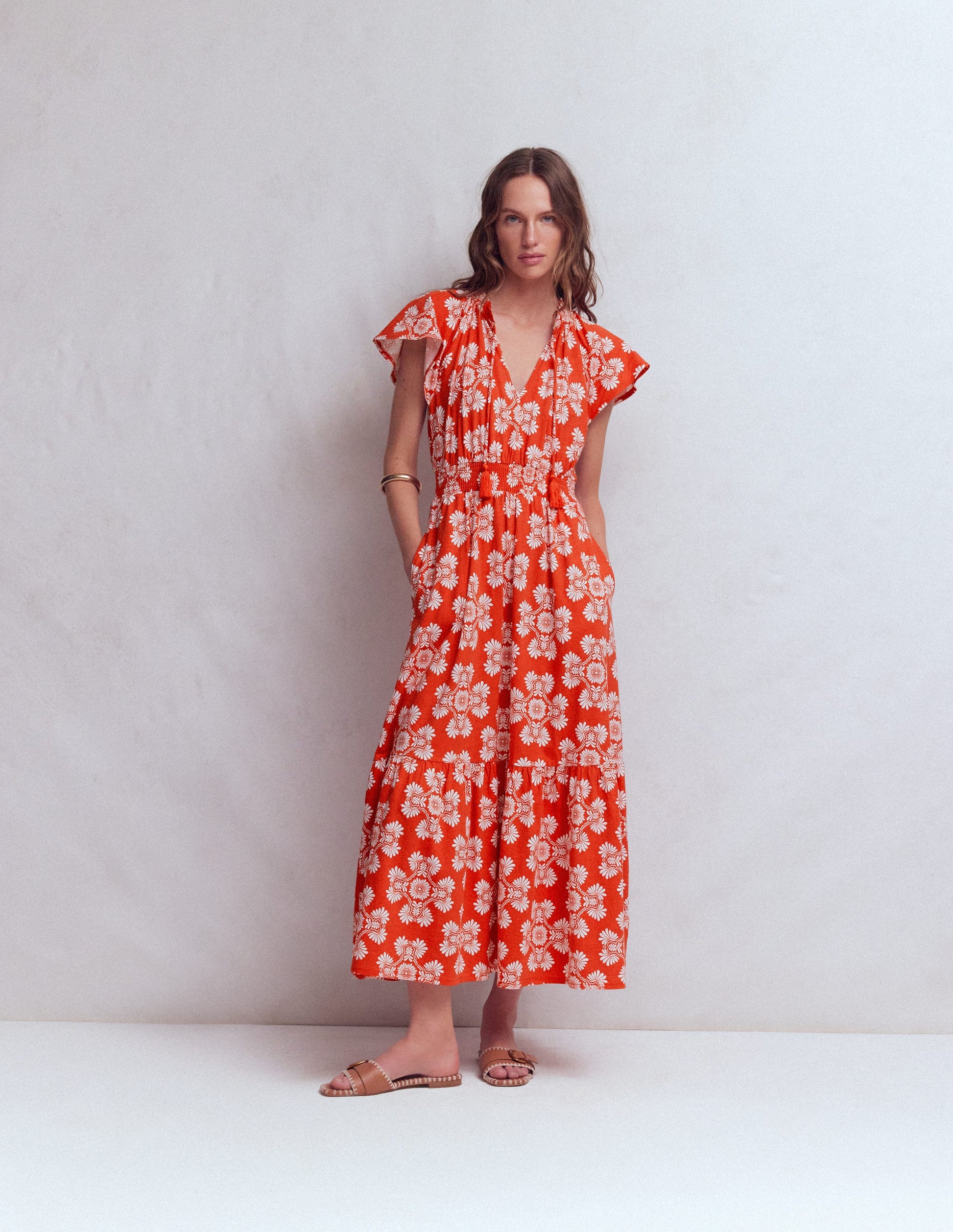 Tala Tiered Jersey Maxi Dress-Blood Orange, Botanical Charm-4