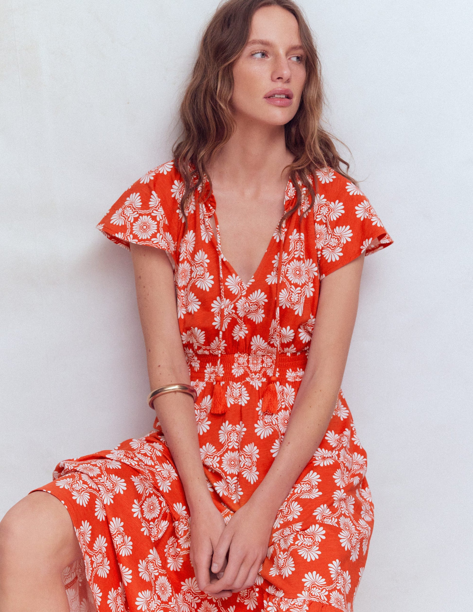 Tala Tiered Jersey Maxi Dress-Blood Orange, Botanical Charm-5