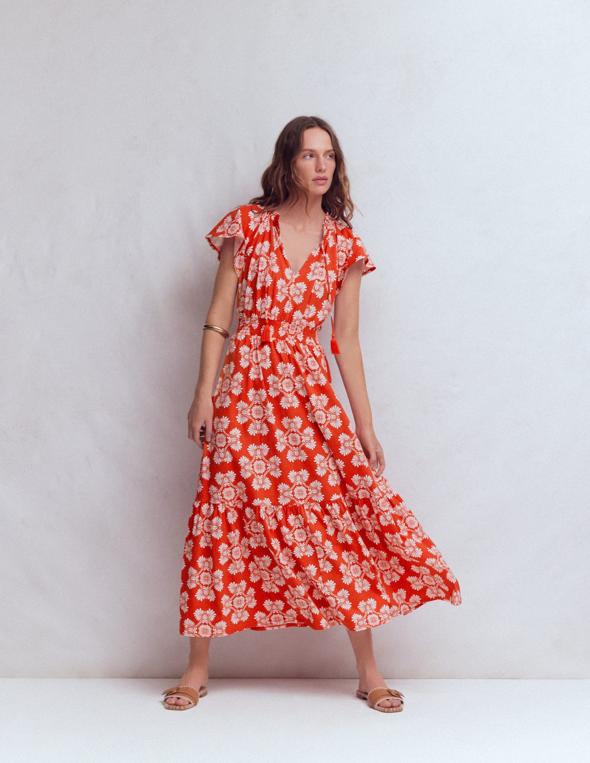 Tala Tiered Jersey Maxi Dress-Blood Orange, Botanical Charm-6