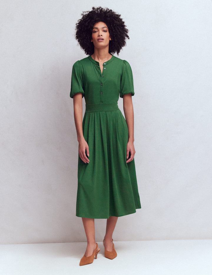 Amber Pleat Jersey Midi Dress-Hunter Green