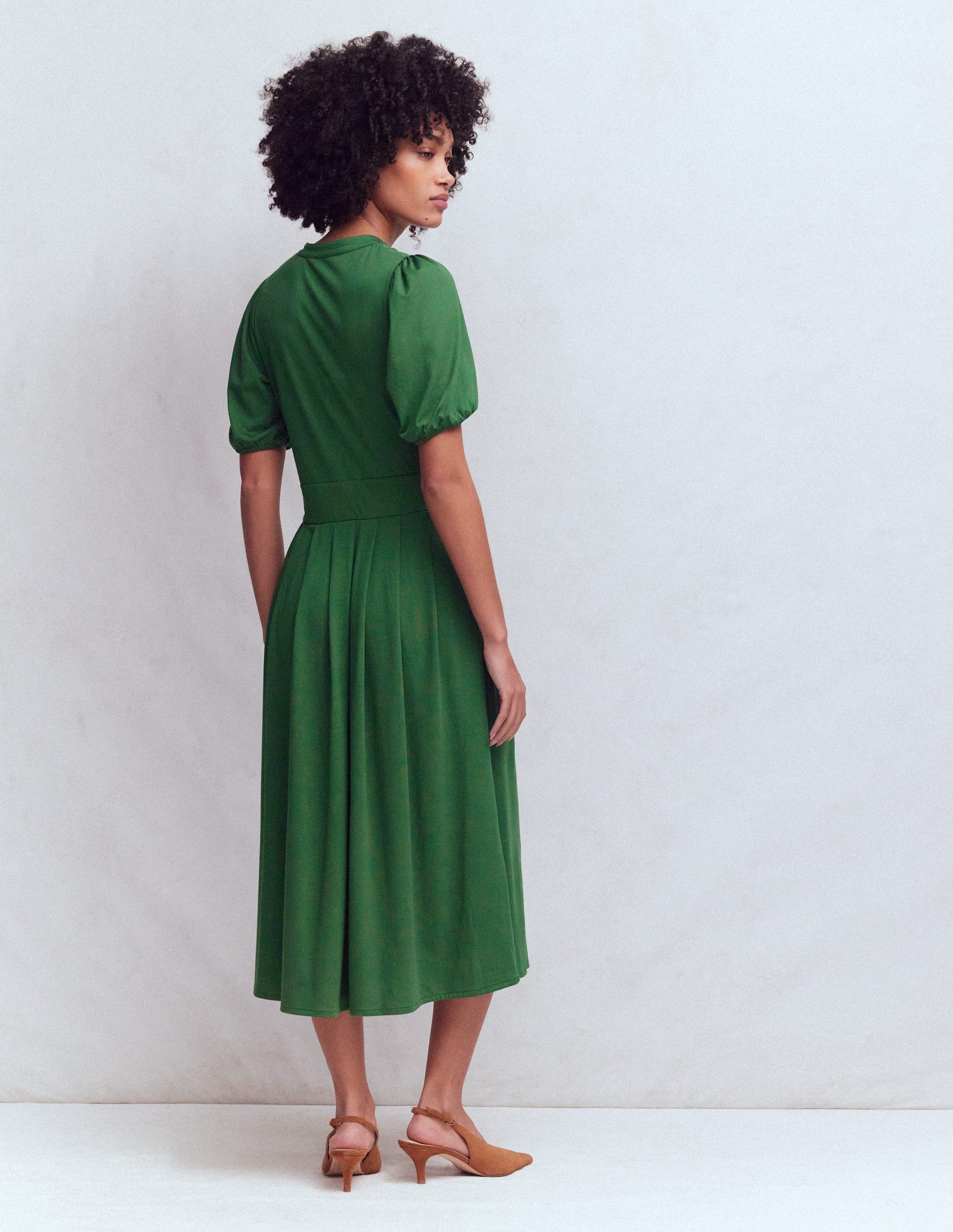 Amber Pleat Jersey Midi Dress-Hunter Green-3