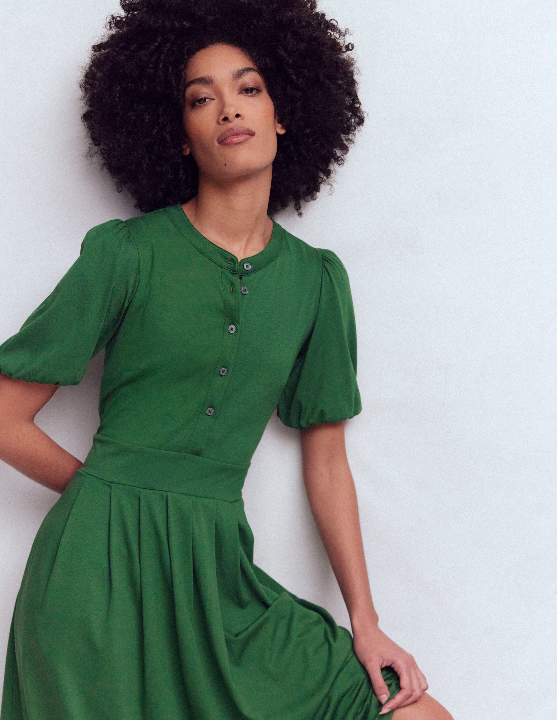 Amber Pleat Jersey Midi Dress-Hunter Green-4
