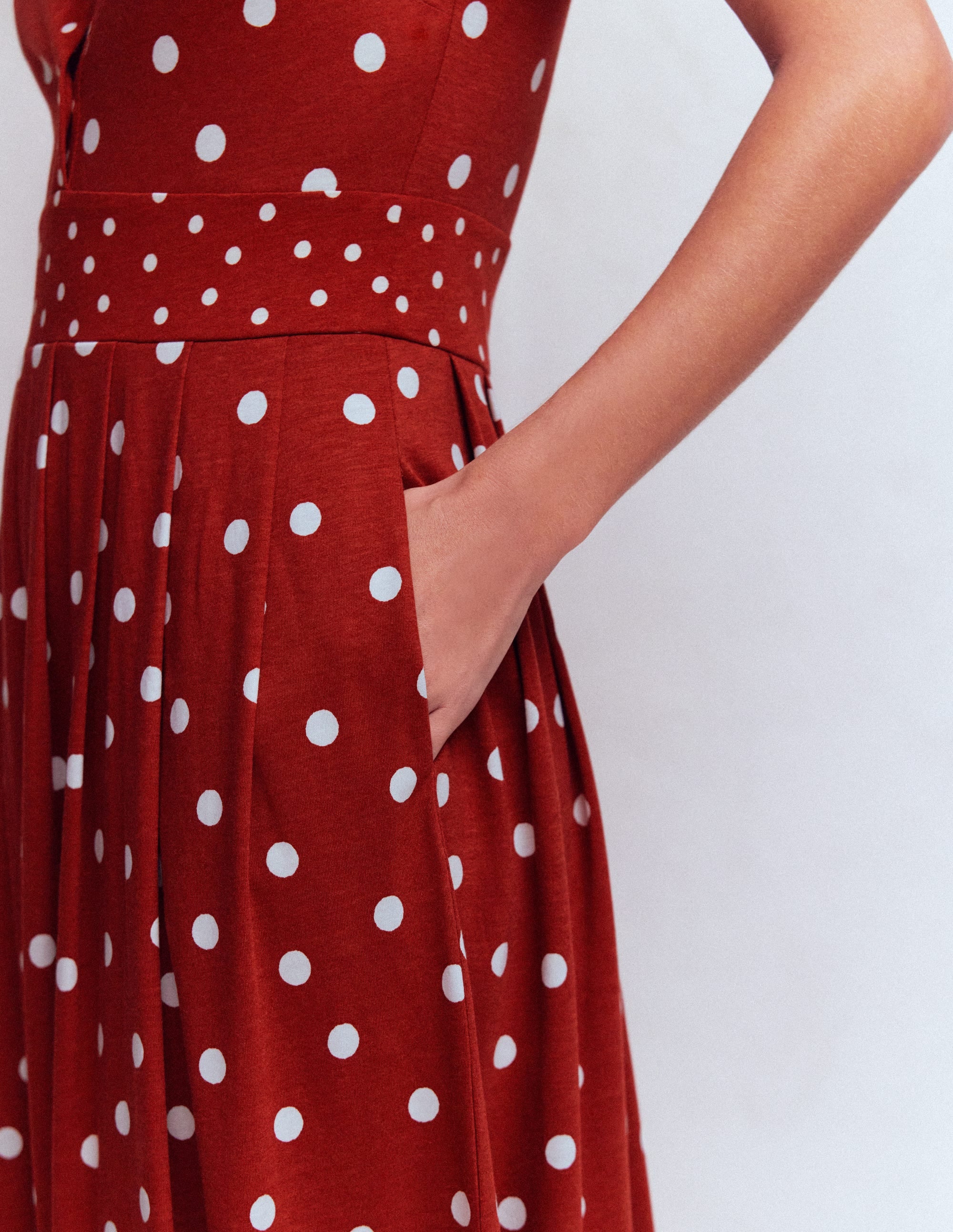 Amber Pleat Jersey Midi Dress-Burnt Orange, Painted Dot - Image 2
