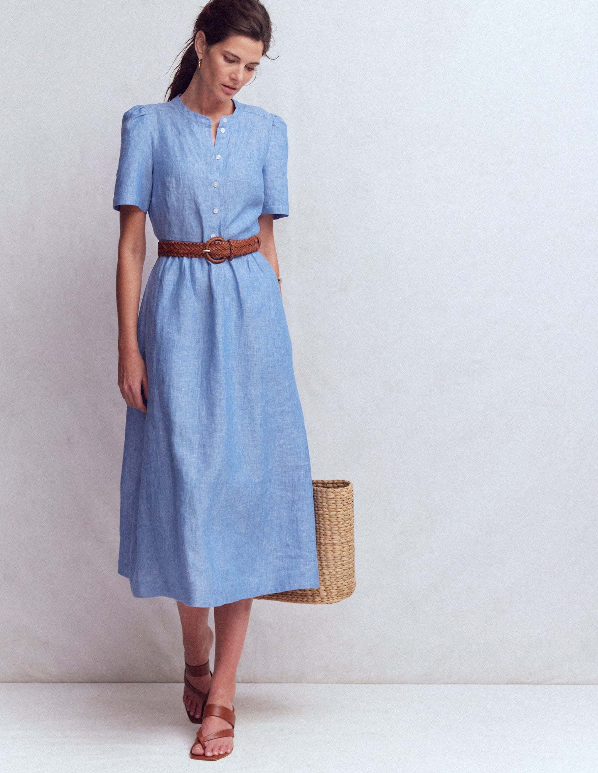 Ivy Linen Midi Dress-Summer Blue Chambray-5