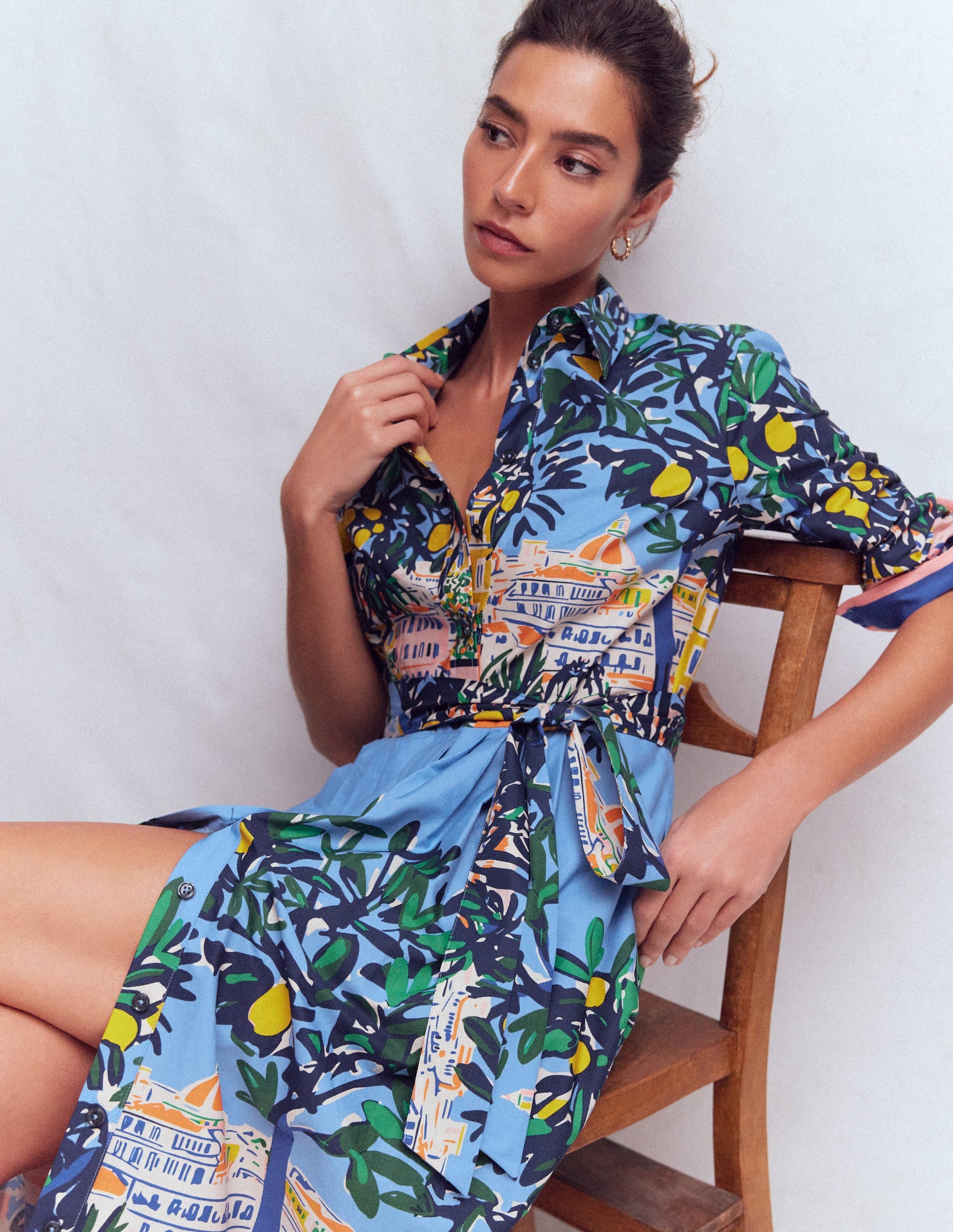 Alexa Cotton Midi Shirt Dress-Multi Balcony Scene-1