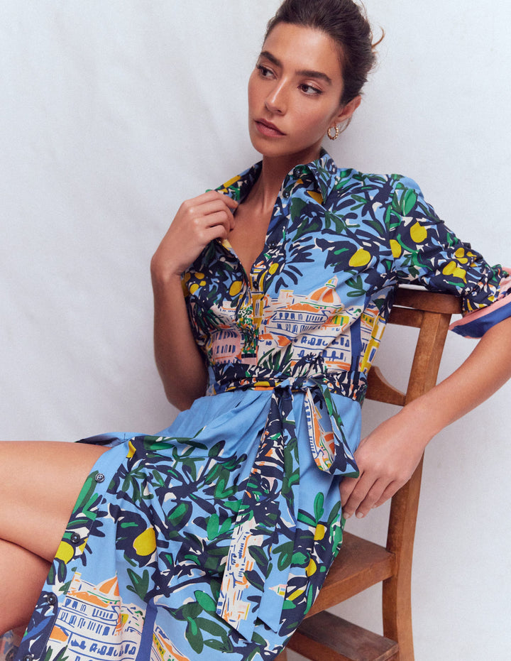 Alexa Cotton Midi Shirt Dress-Multi Balcony Scene