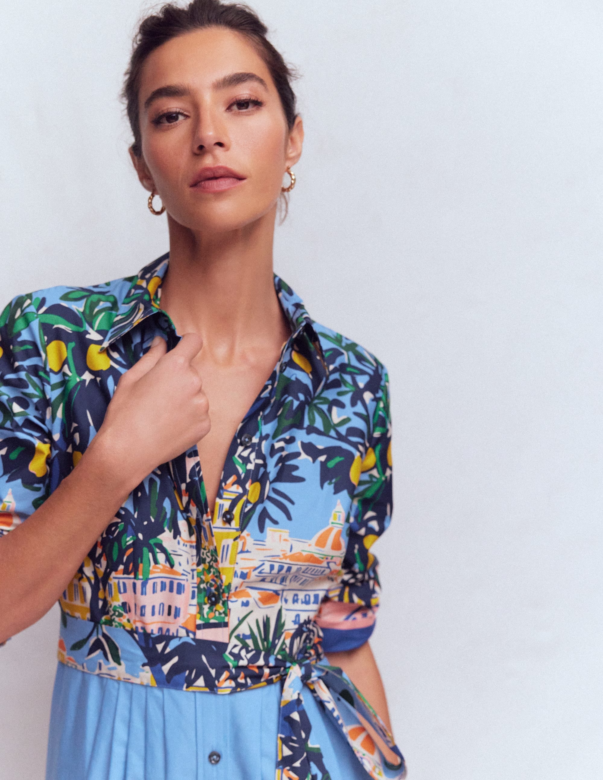 Alexa Cotton Midi Shirt Dress-Multi Balcony Scene - Image 2