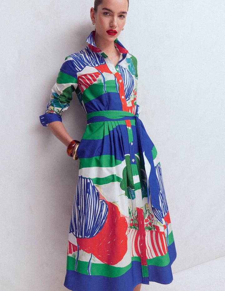 Alexa Cotton Midi Shirt Dress-Multi Abstract Valley
