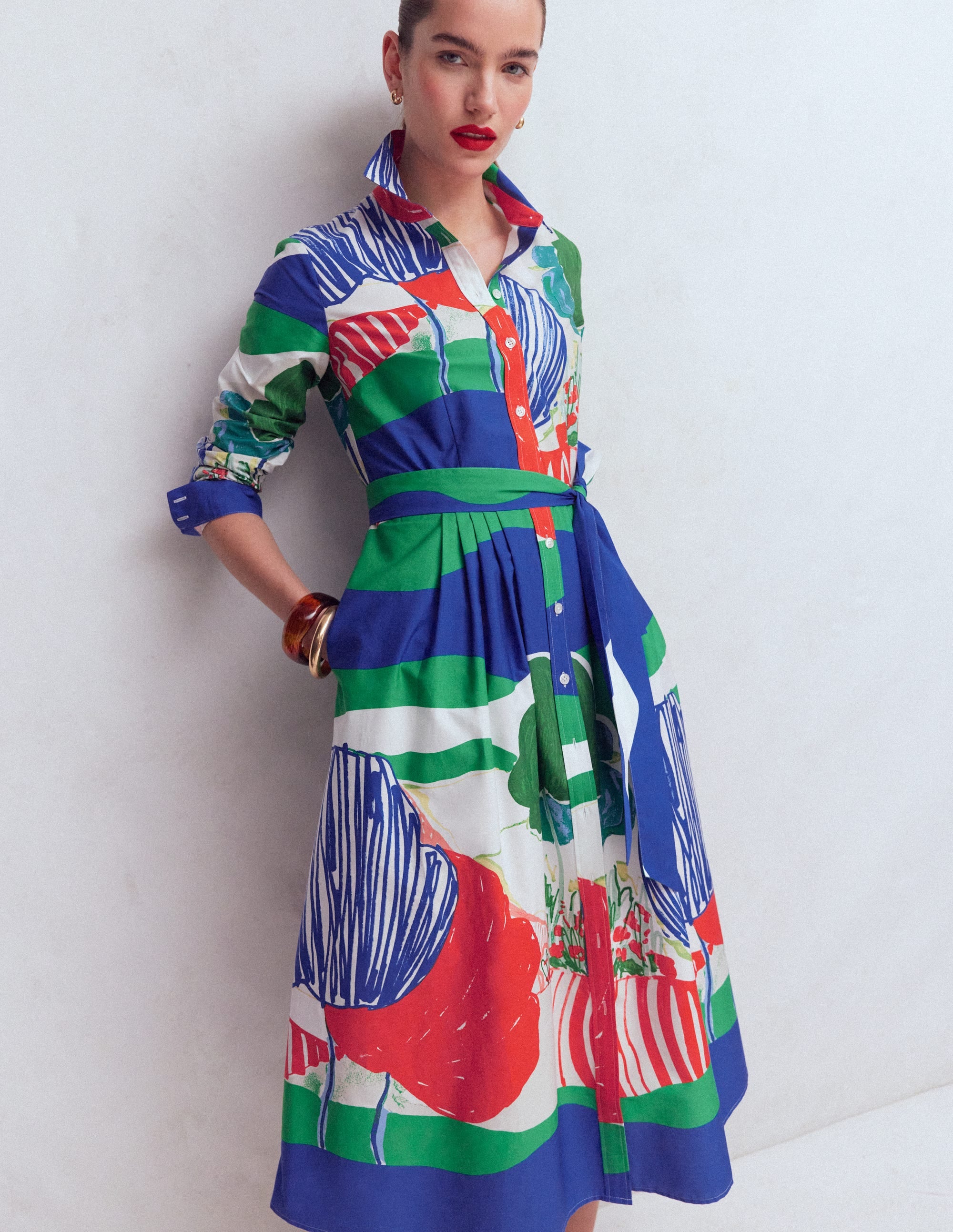Alexa Cotton Midi Shirt Dress-Multi Abstract Valley - Image 1