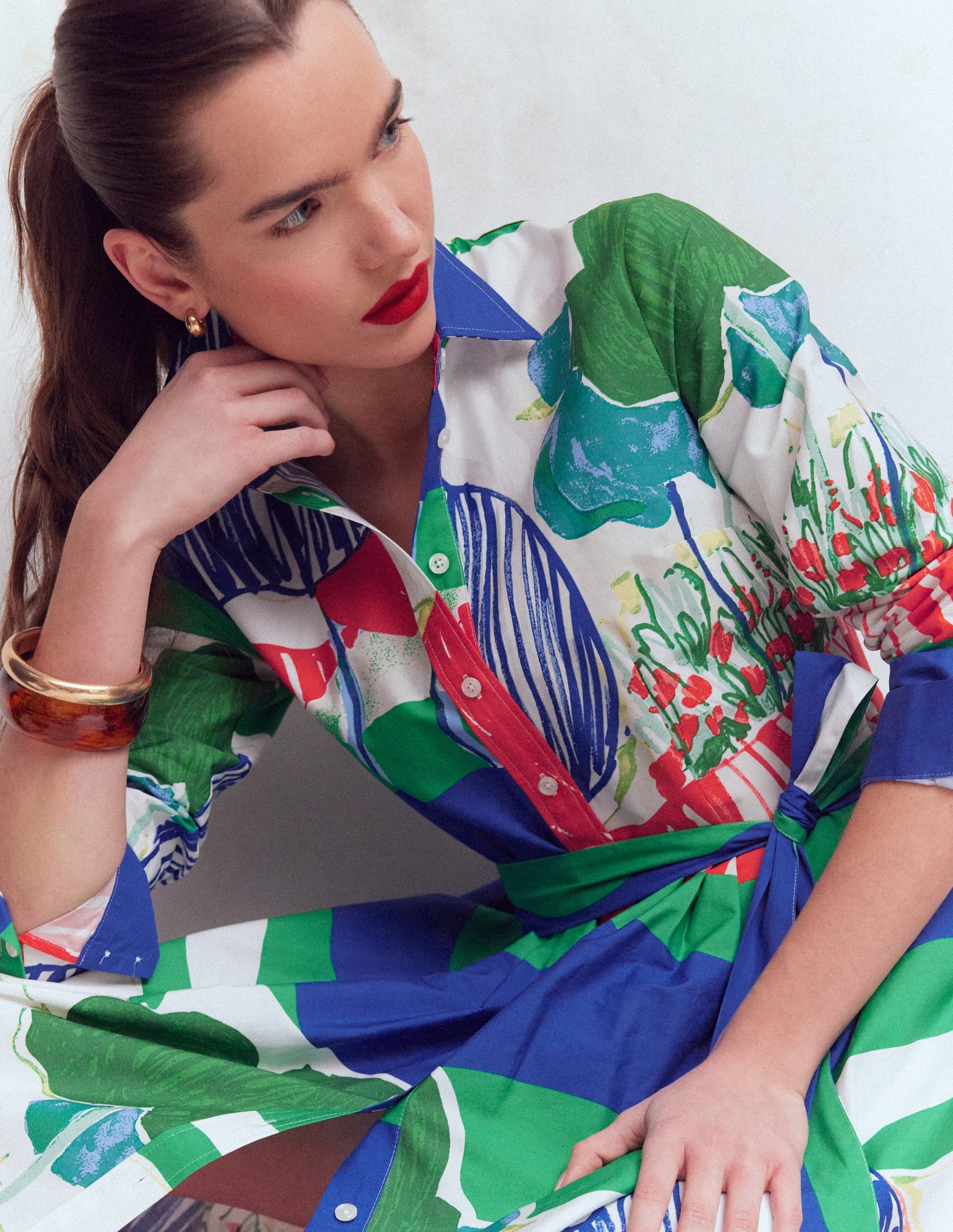 Alexa Long Sleeve Midi Dress-Multi Abstract Valley-2