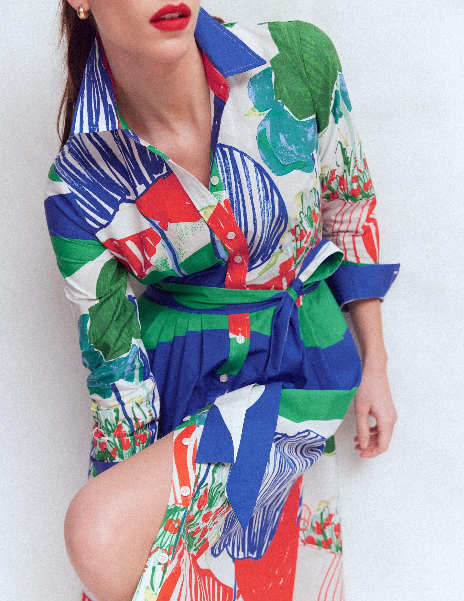 Alexa Long Sleeve Midi Dress-Multi Abstract Valley-5