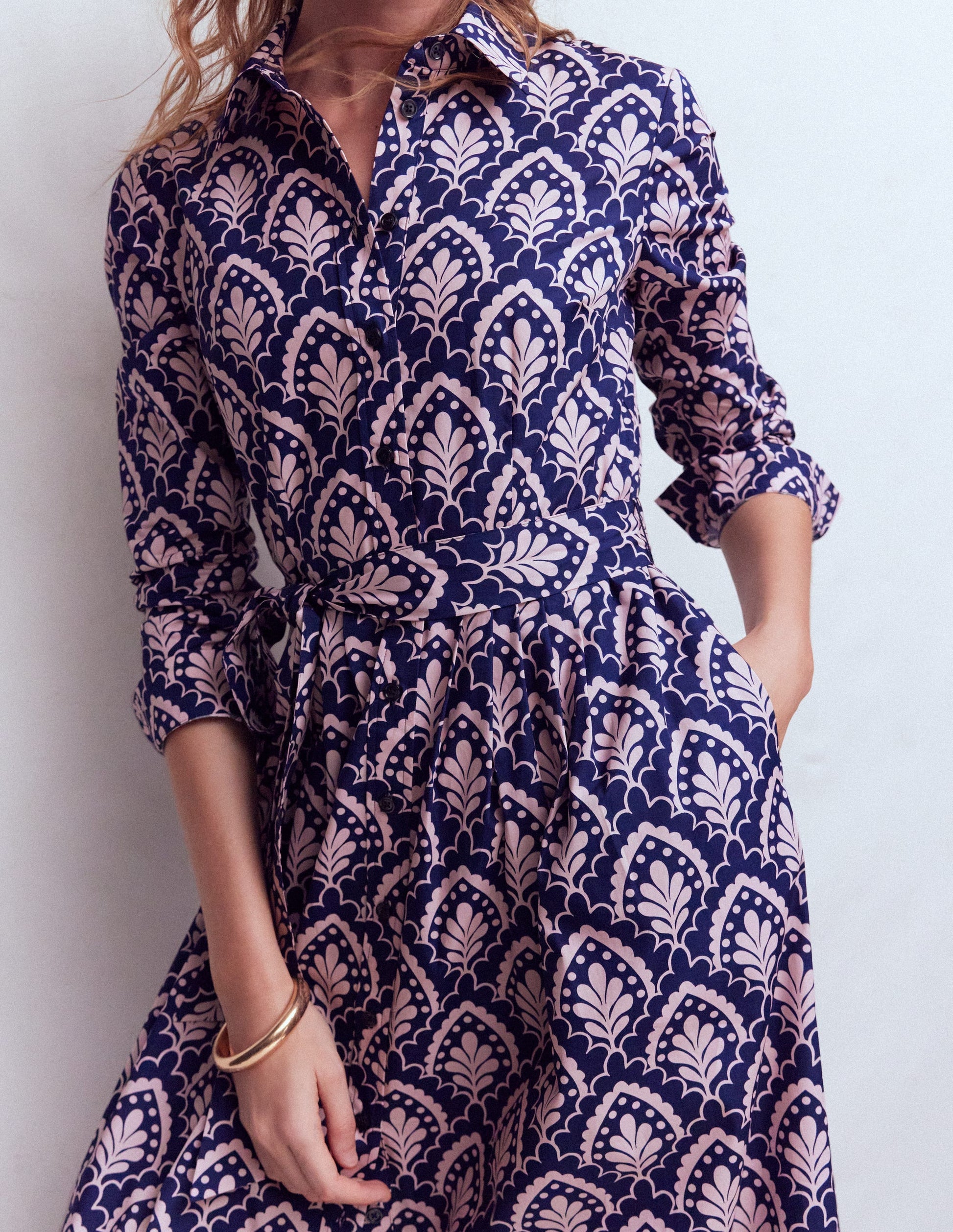 Alexa Long Sleeve Midi Dress-Navy Petal Terrace-2