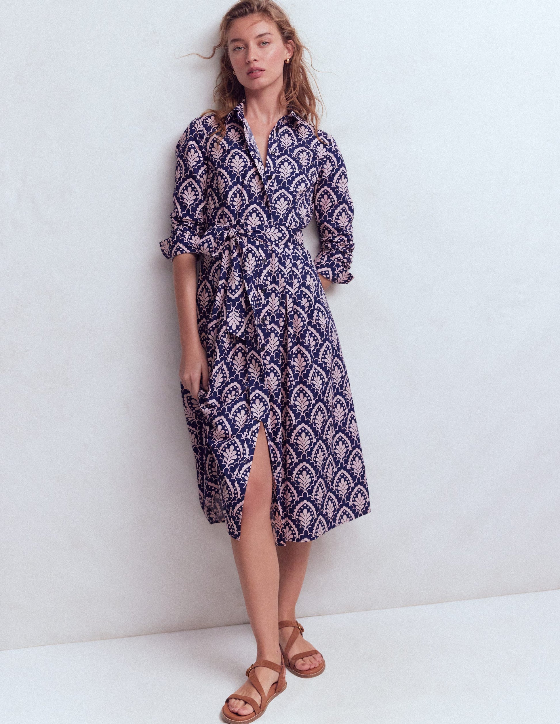 Alexa Long Sleeve Midi Dress-Navy Petal Terrace-4
