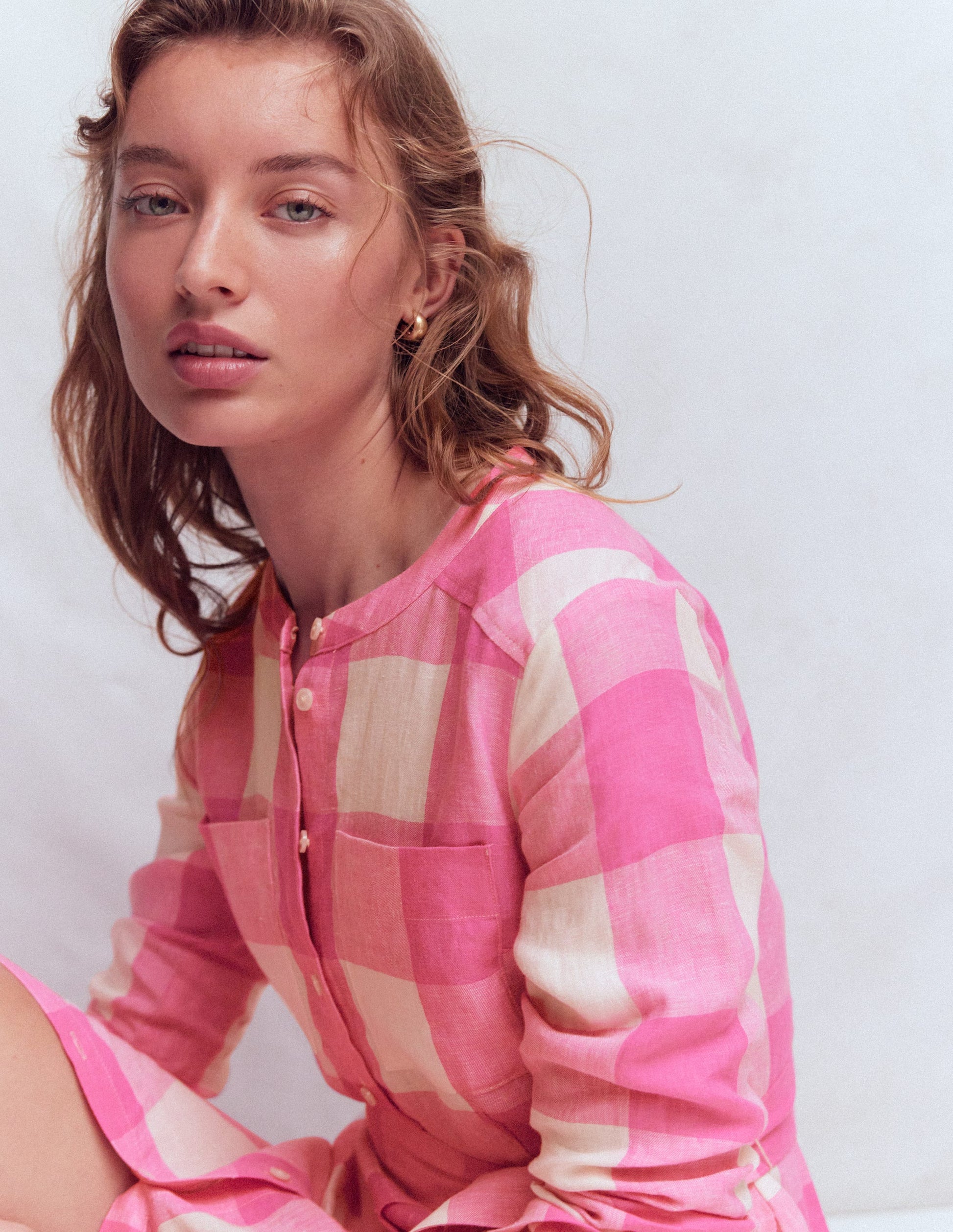 Mollie Linen Midi Dress-Pink Punch Gingham-2