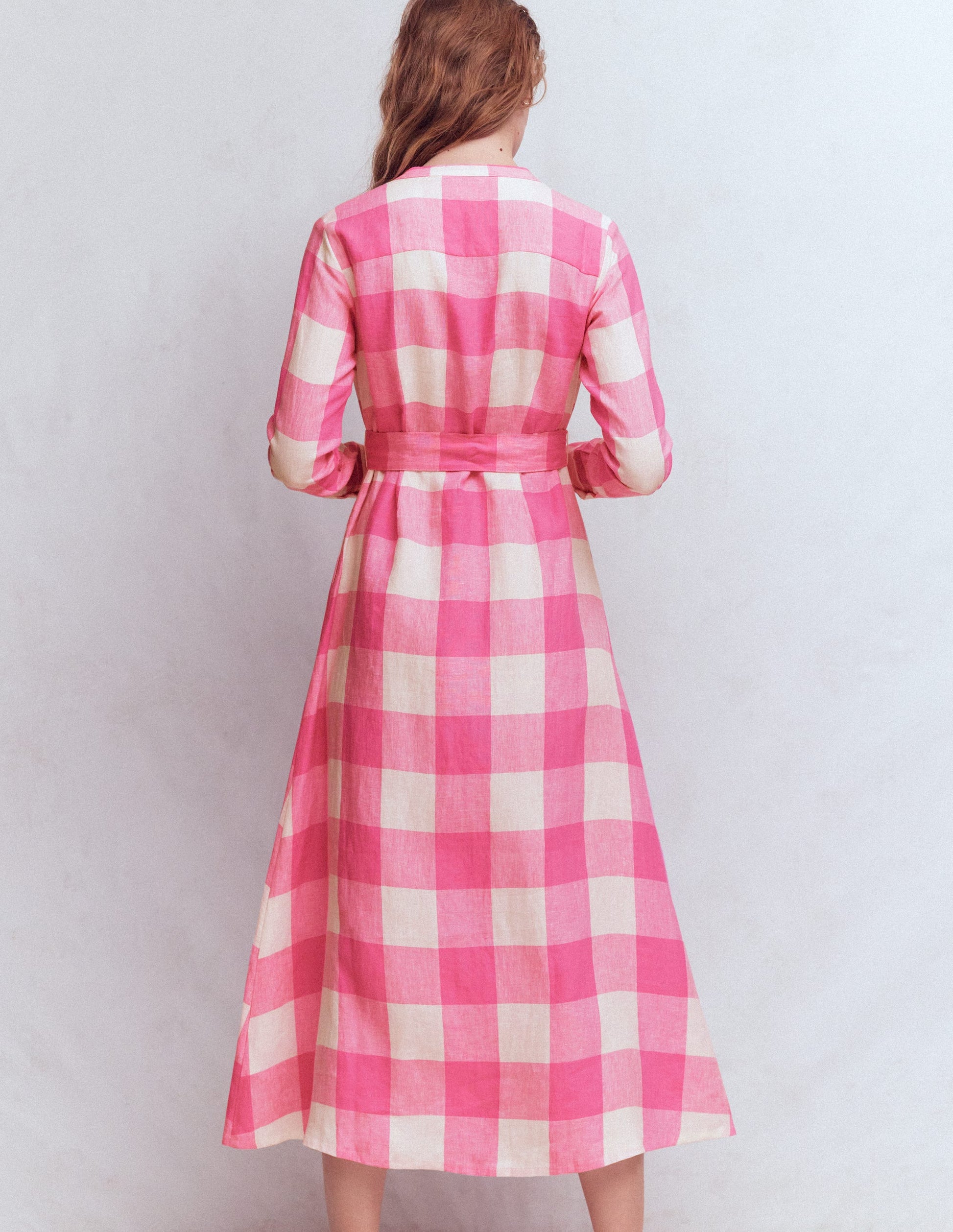 Mollie Linen Midi Dress-Pink Punch Gingham-3